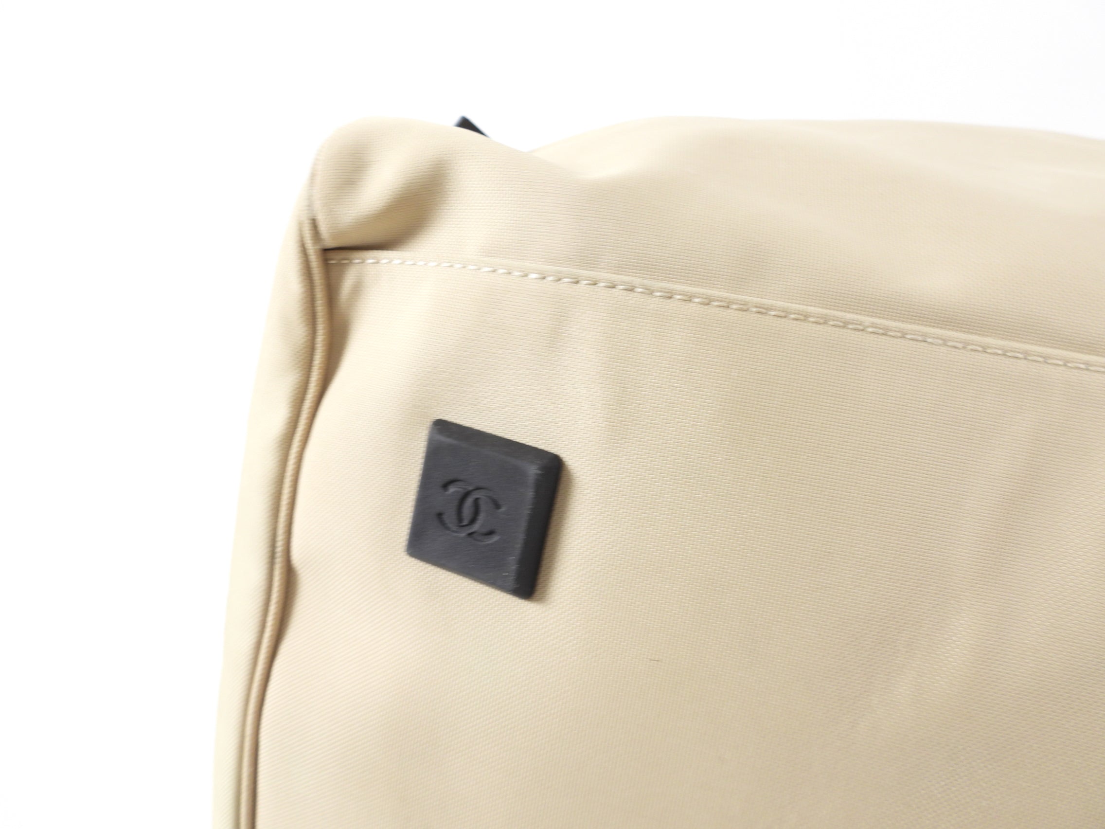 Vintage Chanel Sport 2002 XL Beige Nylon Duffle Bag - Travel Duffel for Women, Gym Bag, Weekend Getaway & Luxury Designer Tote