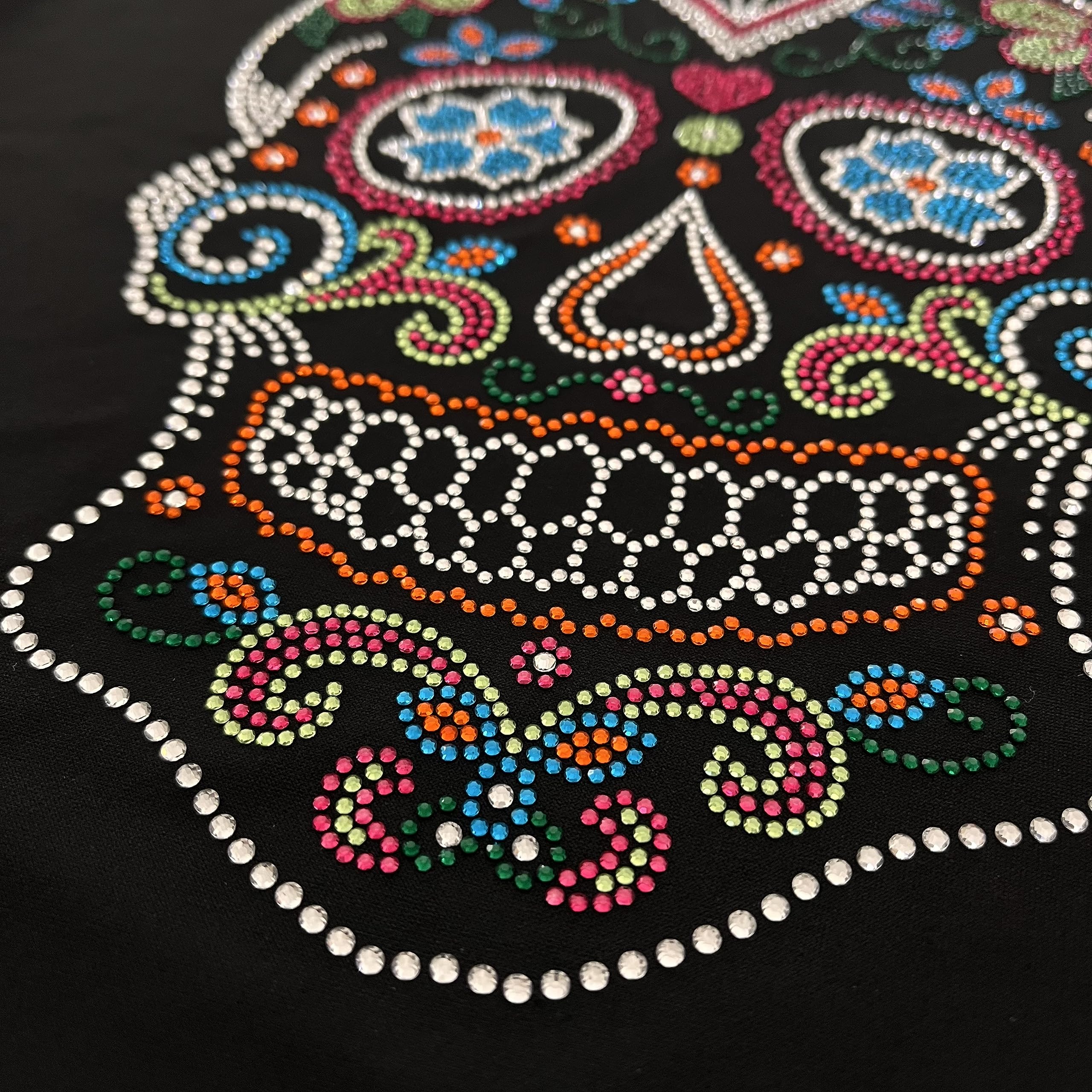 Neon Skull Rhinestone Iron-On Heat Transfer Patch - DIY Embellishment for Jackets, Hats & Bags - Perfect for Halloween & Punk Fashion