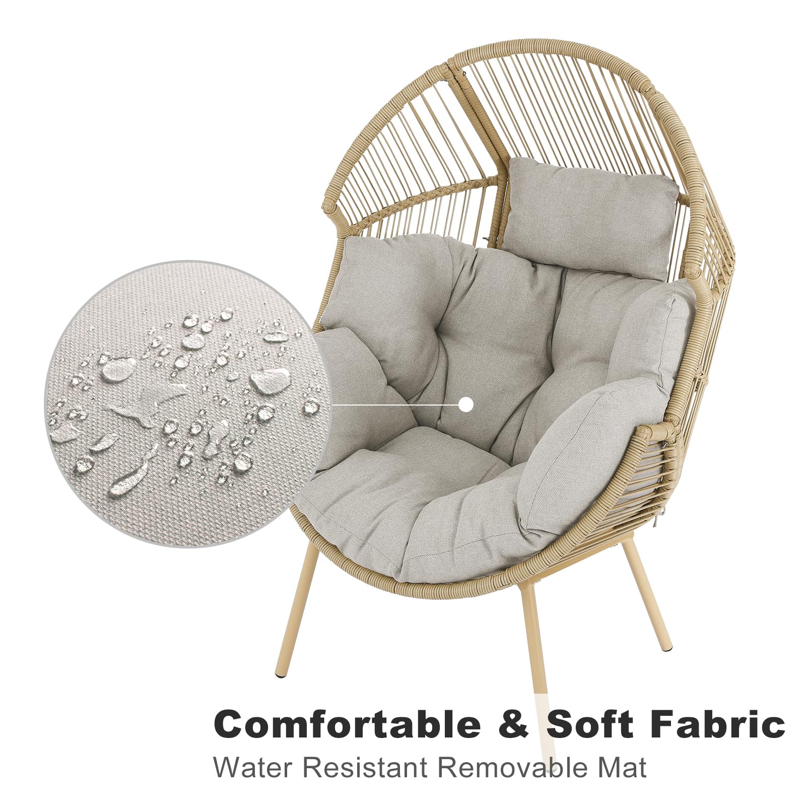 Outdoor Wicker Ottoman with Thick Cushion - Rattan Footrest Stool for Patio, Porch, Garden - Yellow/Beige - Perfect for Relaxing in Backyard or Outdoor Living Spaces