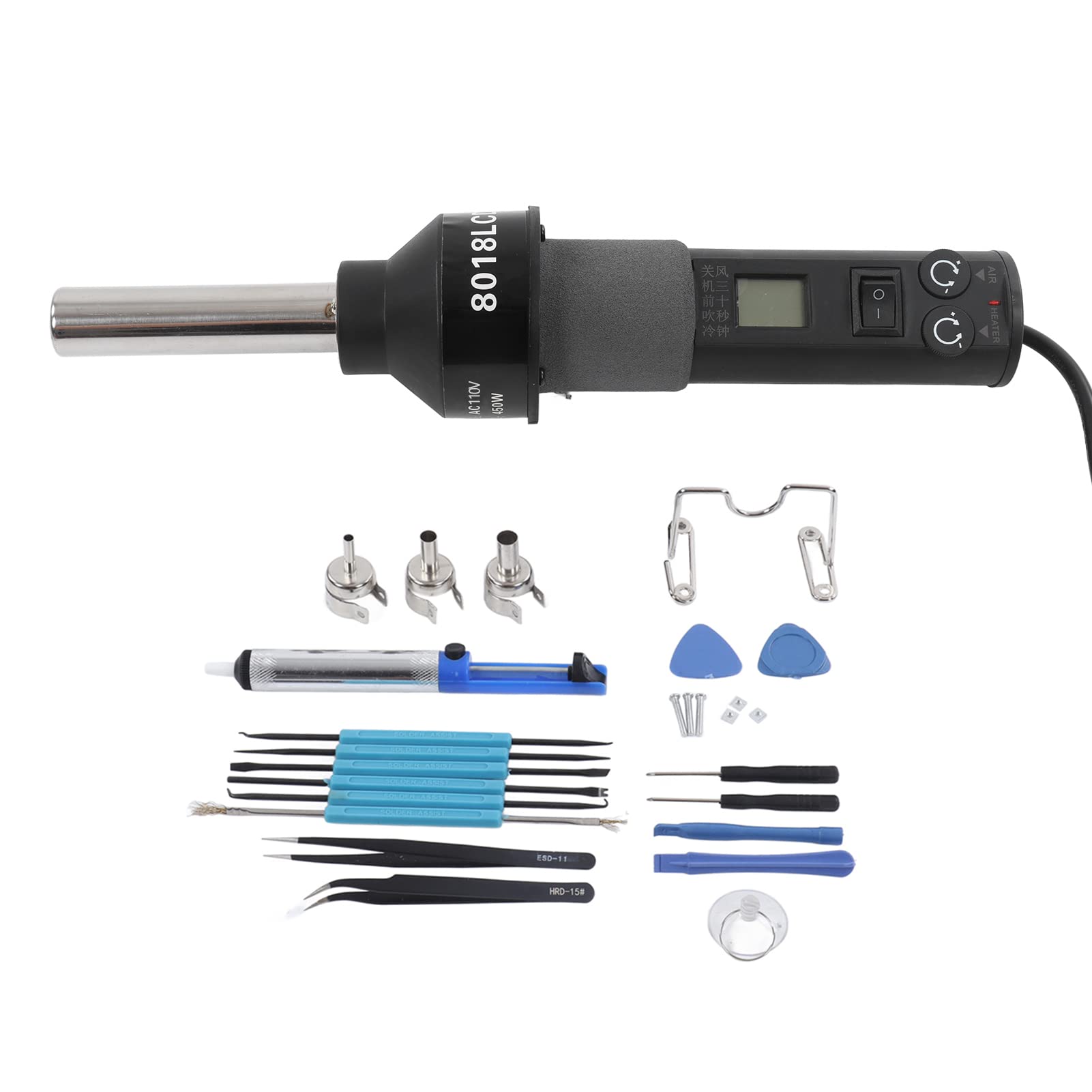 Portable Hot Air Gun with LCD Display - Adjustable Temperature Electronic Heat Gun for Soldering & Desoldering (110V US Plug) - Perfect for DIY Electronics Repair, Craft Projects, and Home Improvement