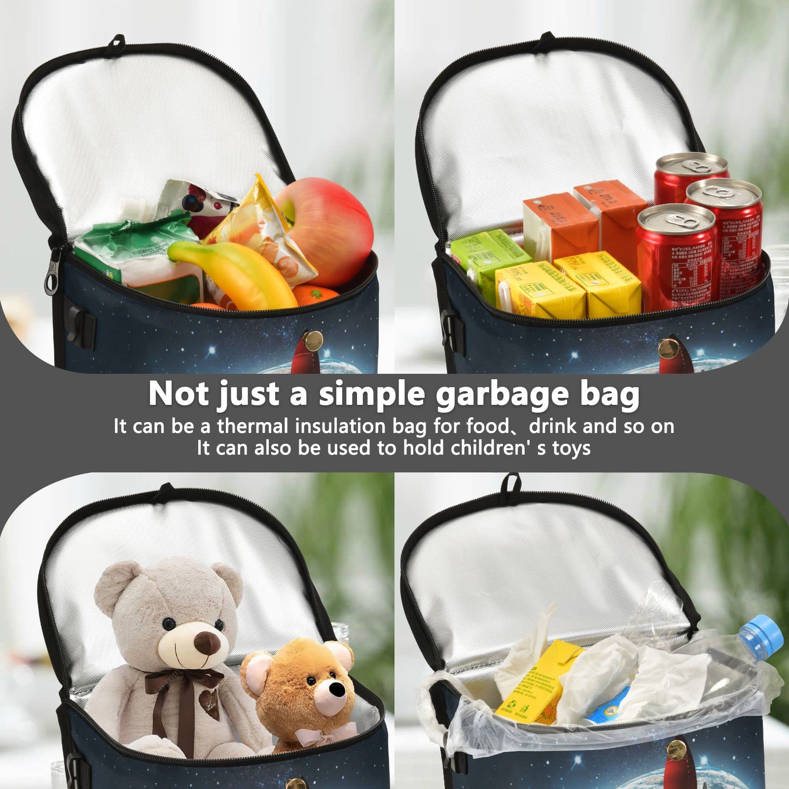 Earth Planet Car Trash Can with Lid - Waterproof Spaceship-Themed Auto Garbage Bin | Leak-Proof Collapsible Car Trash Organizer | Portable Hanging Trash Bag for Vehicles, Road Trips & Office Use