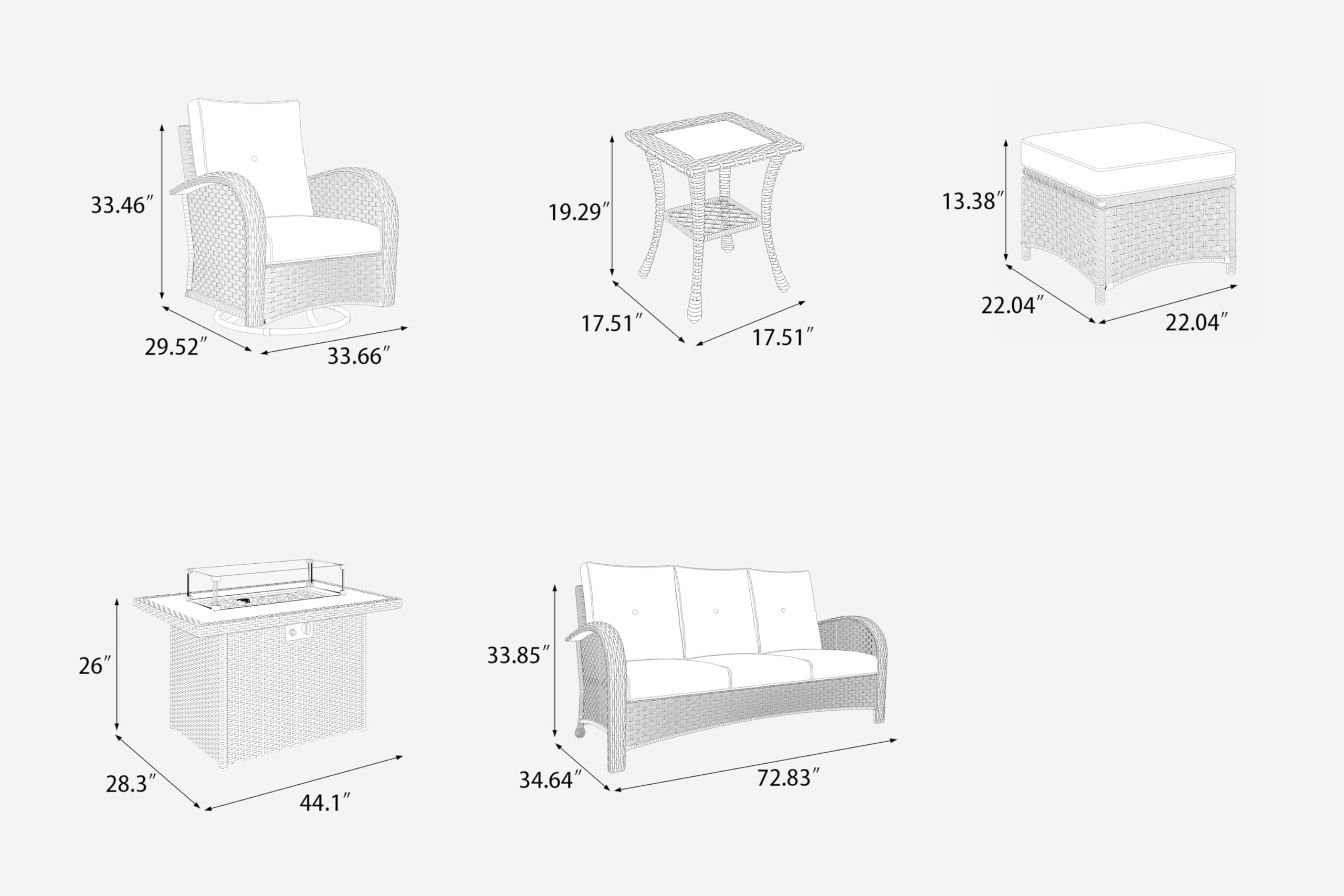 LayinSun 10-Piece Outdoor Patio Furniture Set with Fire Pit Table - Rattan Wicker Sectional Sofa with Swivel Rocker Chairs - Perfect for Backyard, Garden, Poolside & Patio Relaxation