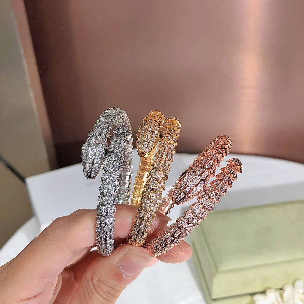 Golden Full Drill Snake Bracelet for Women - Elegant Rhinestone Jewelry for Parties, Weddings & Special Occasions