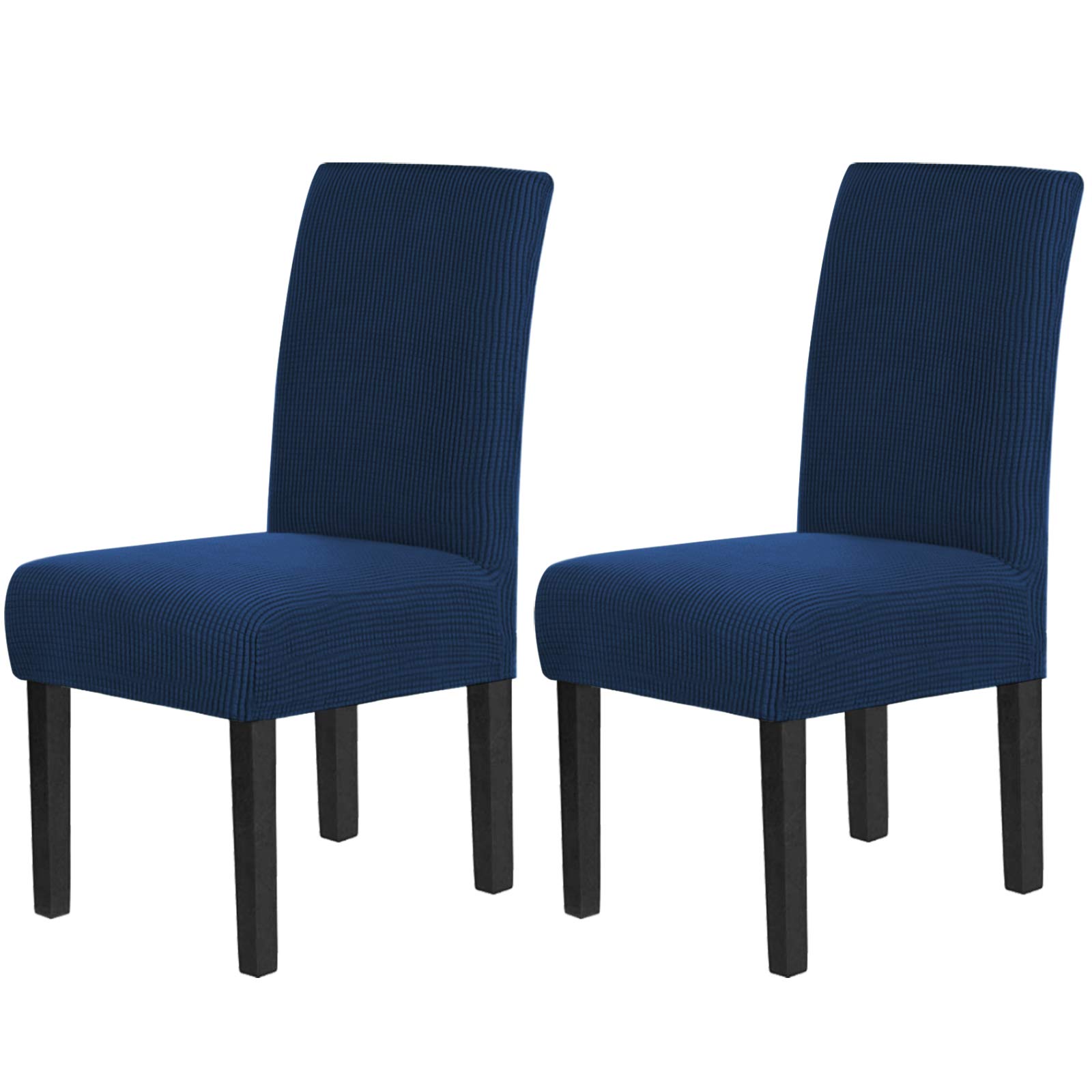 Stretch Dining Chair Covers Set of 2 - Super Fit Washable Chair Protectors for Kitchen & Dining Room - Navy Blue Removable Chair Cushions for Home Decor & Party Use