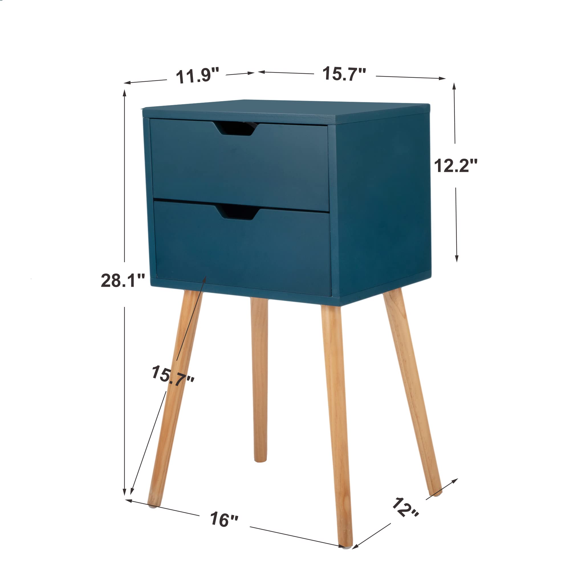 JAXPETY Nightstands Set of 2 - Modern Bedside Tables with Drawers & Solid Wood Legs, Large Storage End Tables for Bedroom (Blue) | Perfect for Small Spaces, Guest Rooms & Apartment Living