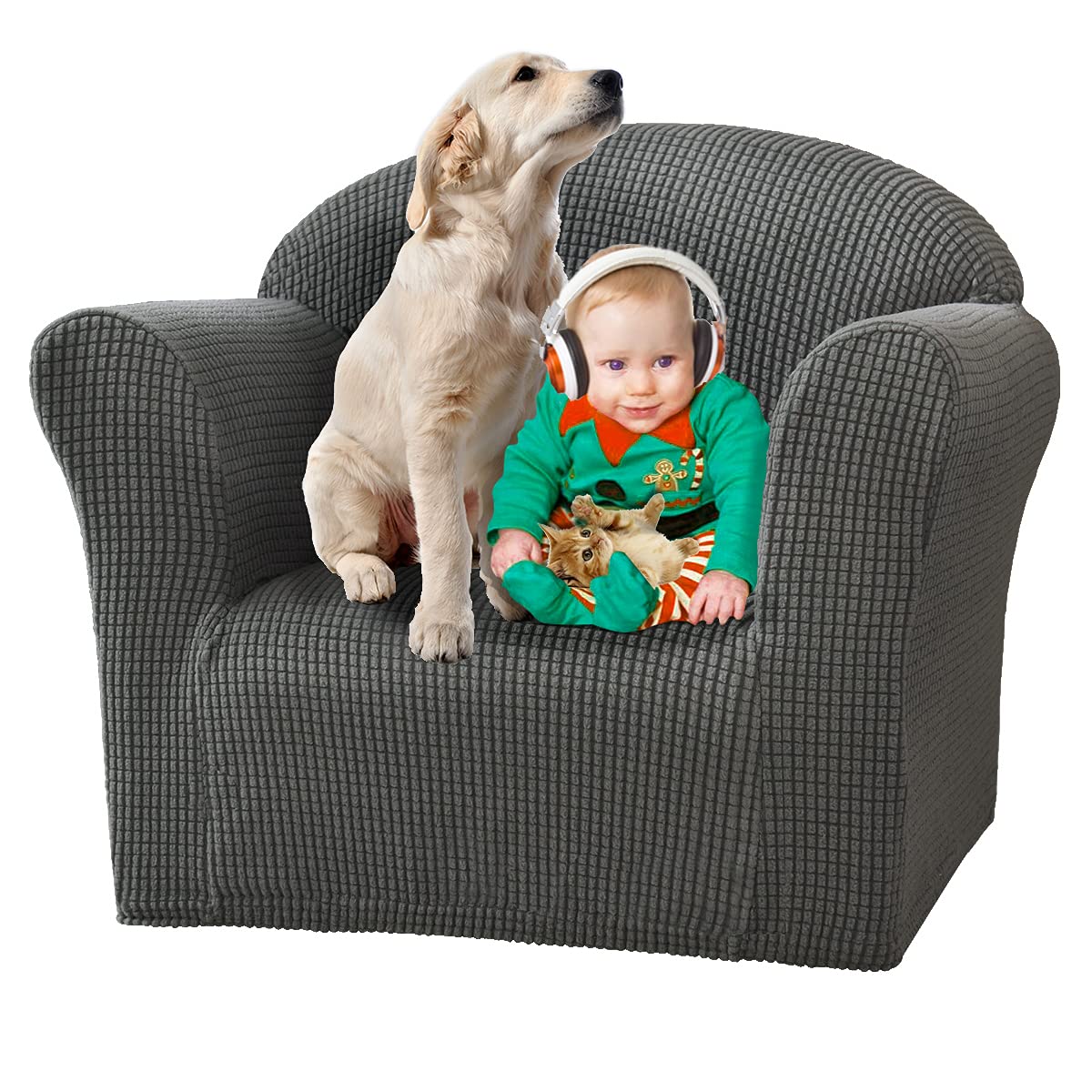 Stretch Jacquard Kids Sofa Cover - Mini Size Slipcover for Child's Chair, Armchair, Couch & Settee - Soft Protective Cover for Toddlers & Baby (Gray) | Perfect for Playrooms, Daycares & Nursery Decor