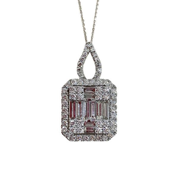 Exquisite Diamond Baguette Pendant Necklace - 14K White Gold Elegant Minimalist Jewelry for Women - Perfect for Weddings, Anniversaries & Special Occasions