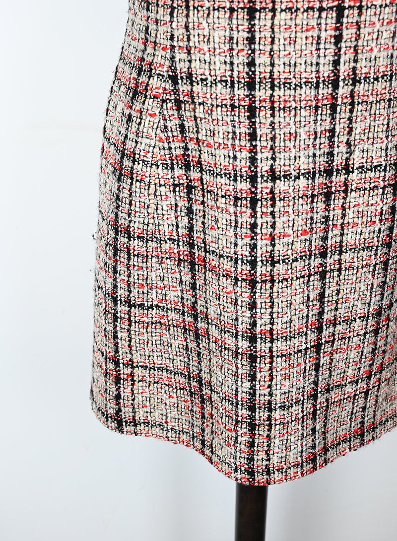 Dior Checkered Bouclé Beige Dress Size 44 - Elegant & Stylish for Parties, Weddings & Special Occasions