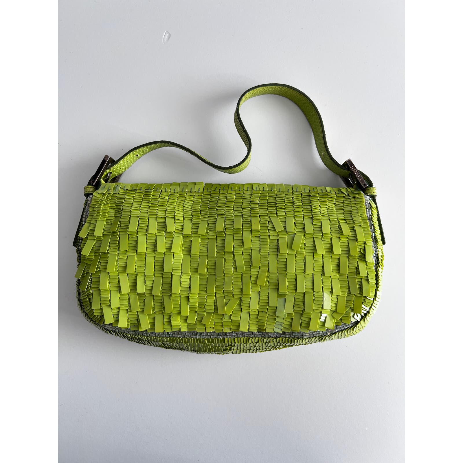 Vintage Fendi Lime Green Sequin Baguette Bag - Perfect for Evening Parties & Special Occasions