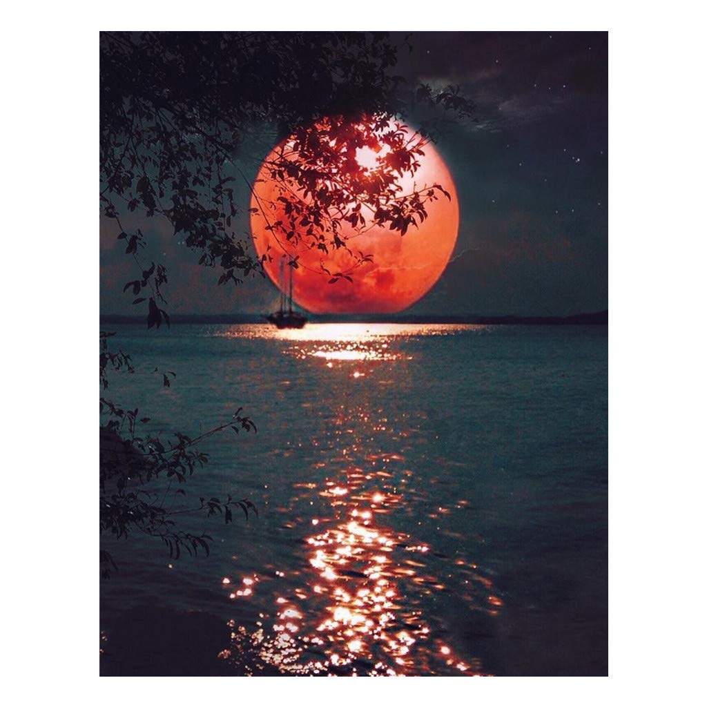 Ouniman 5D DIY Diamond Painting Kit - Full Drill Sea Moon Landscape with Rhinestones, Crystal Cross Stitch Canvas Art for Adults (11.8x15.7 Inch), Perfect Home Wall Decor, Gift & Stress Relief Craft