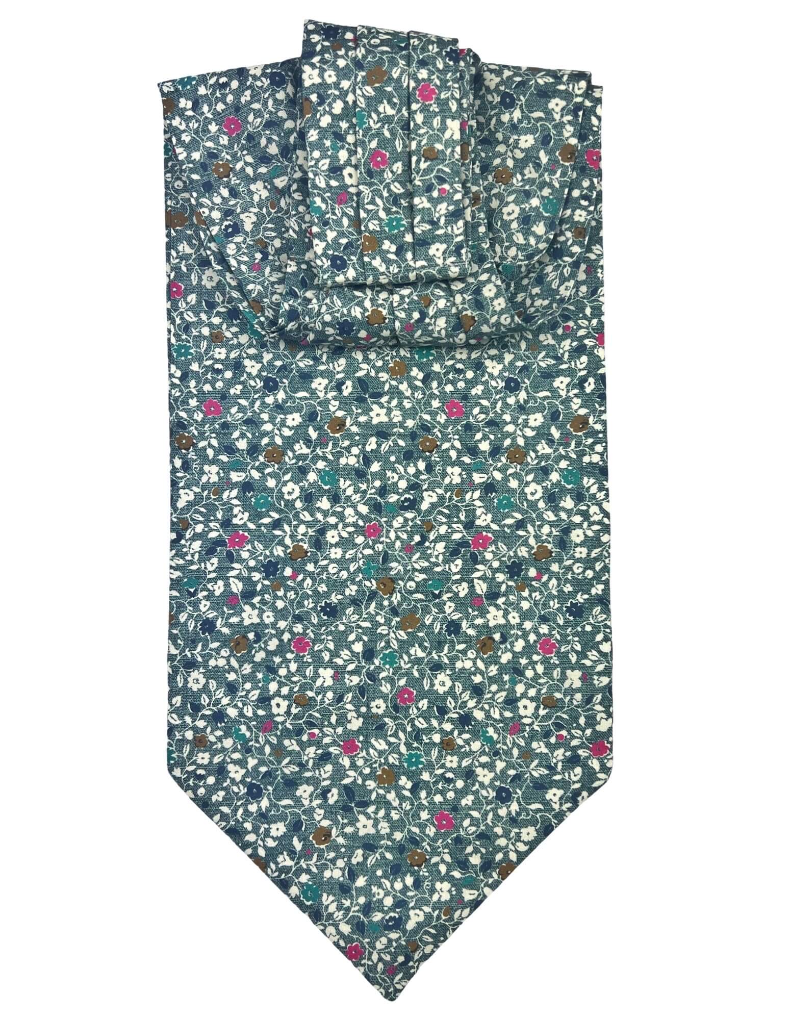 DÉCLIC Cento Floral Ascot Tie - Elegant Green Silk Necktie for Men | Perfect for Weddings, Business Meetings & Formal Events
