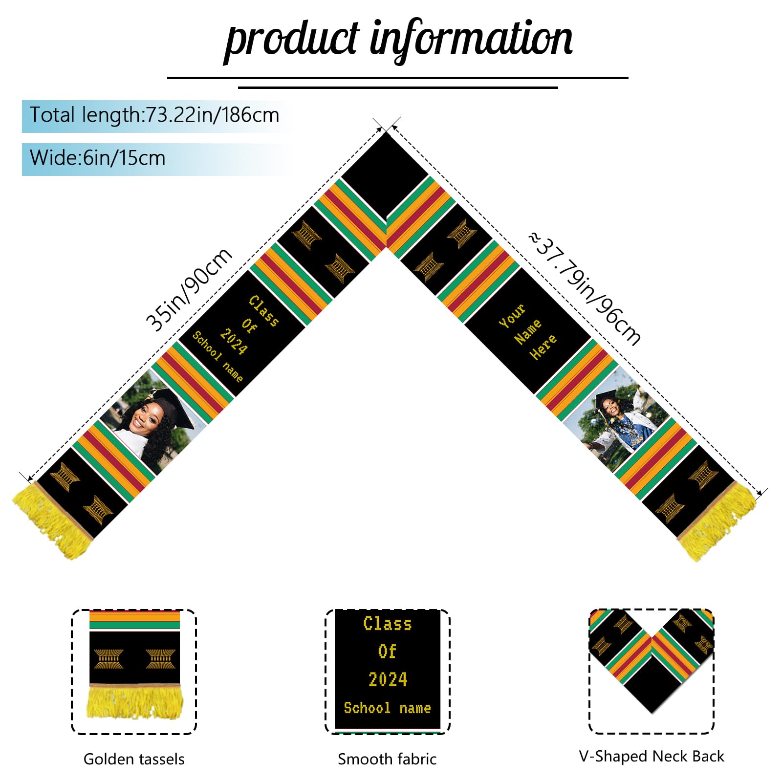 Custom Black Girl Magic Kente Graduation Stole 2025 - Personalized Mexico Graduation Sash for Women - Perfect for Graduation Ceremonies, Cultural Celebrations & School Events