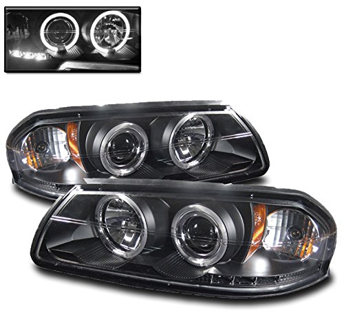 ZMAUTOPARTS Dual Halo LED Projector Headlights - Black Replacement for 2000-2005 Chevy Impala - Bright White Light, Easy Installation - Perfect for Night Driving & Car Upgrades