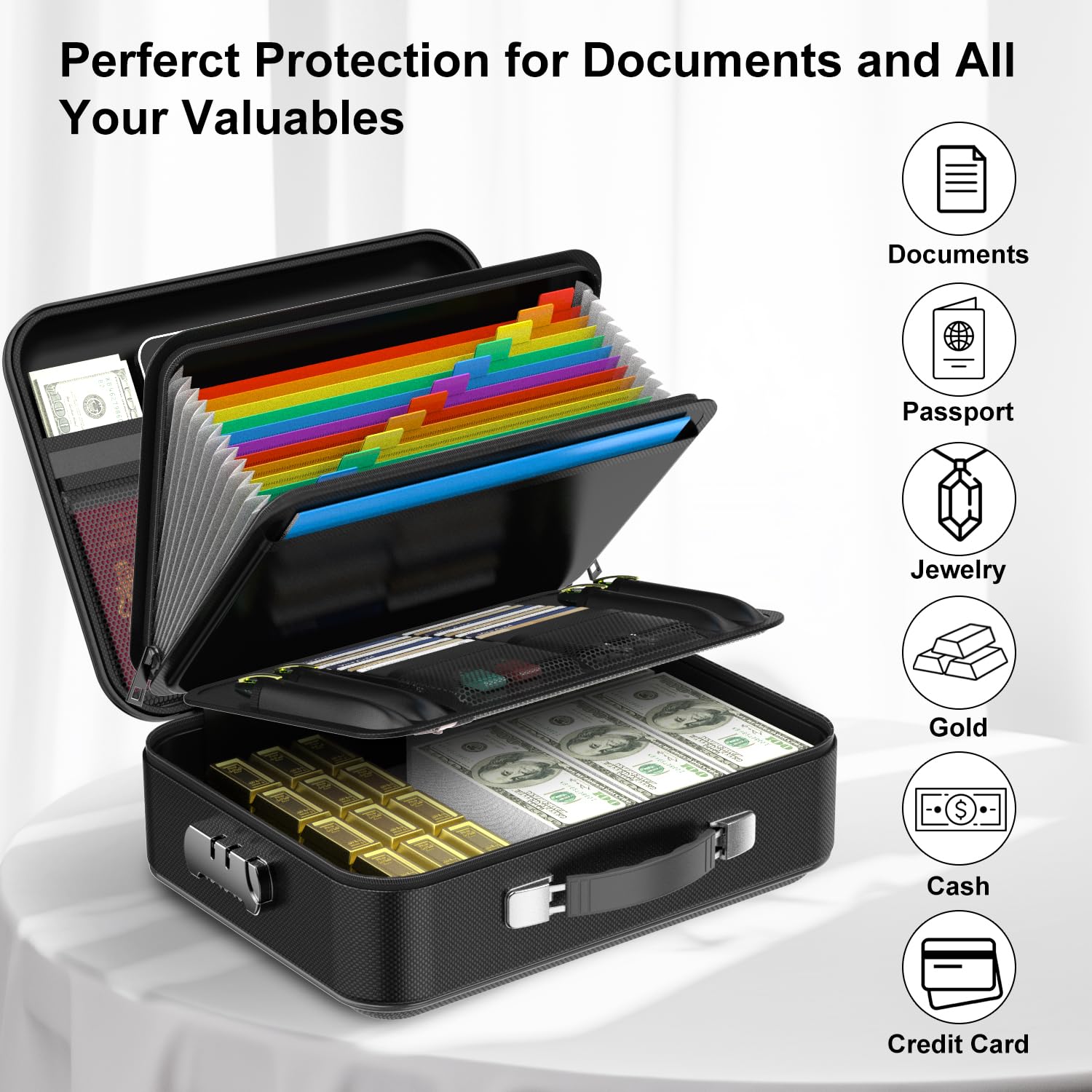 Fireproof Document Box with Lock - Waterproof Hard Shell Safe for Important Documents, Certificates, Laptops & Passports - Secure Storage for Home & Office Use