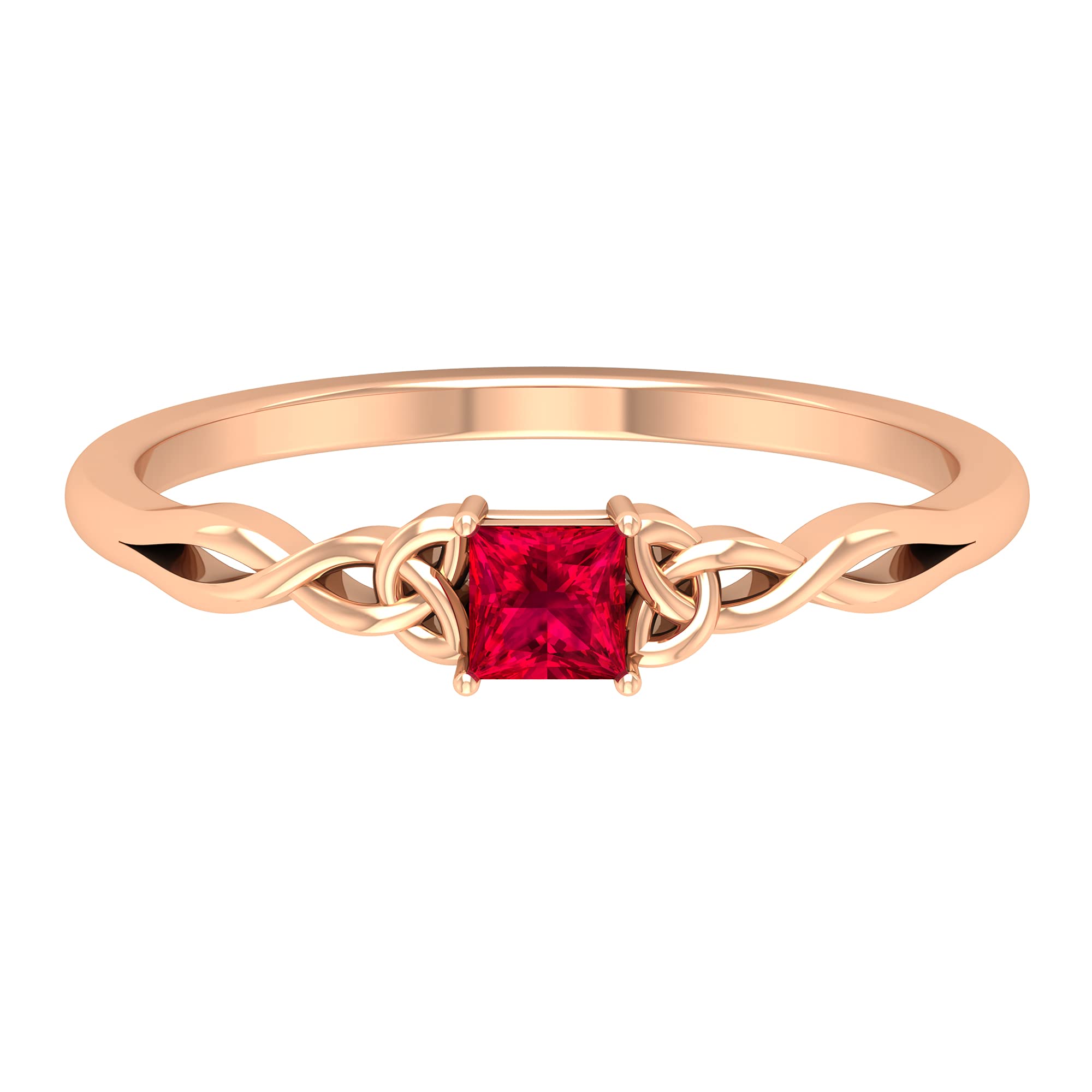 1/4 CT Princess Cut Ruby Solitaire Ring for Women - 14K Solid Gold Celtic Ring, July Birthstone Jewelry | Elegant Gift for Anniversary, Birthday & Special Occasions