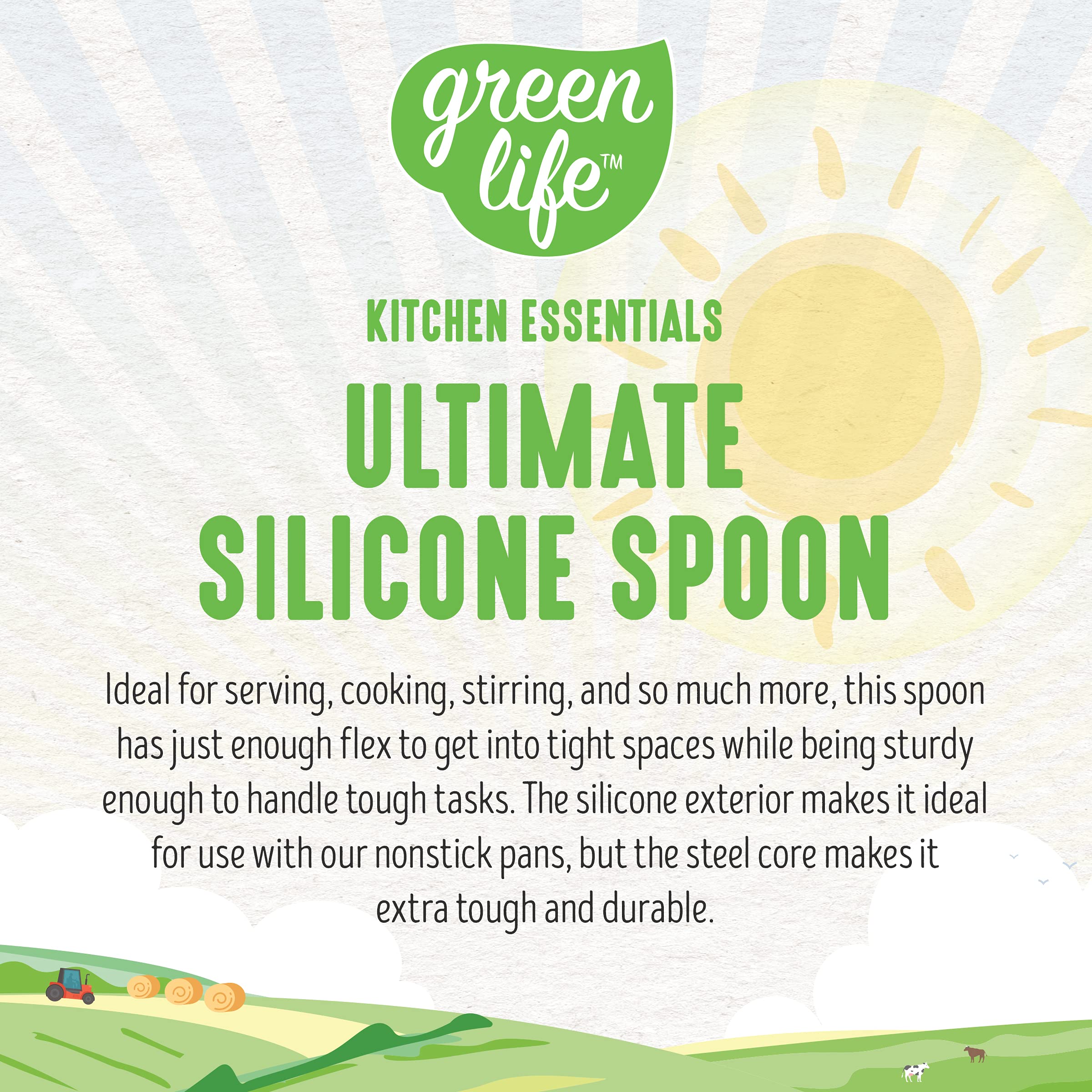 GreenLife Silicone Cooking Spoon - Heat & Stain Resistant Kitchen Utensil for Scooping, Scraping & Mixing - Dishwasher Safe Turquoise Spatula - Perfect for Baking, Cooking & Meal Prep