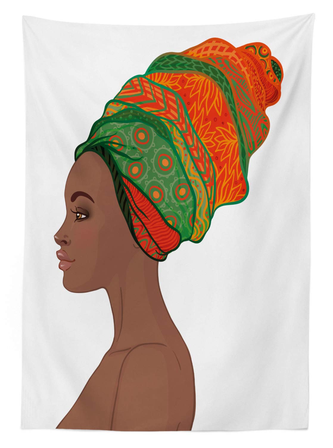 Ambesonne African Print Outdoor Tablecloth - Afro Female Beauty Traditional Hair Dress Turban Design, Washable Picnic Table Cover 58