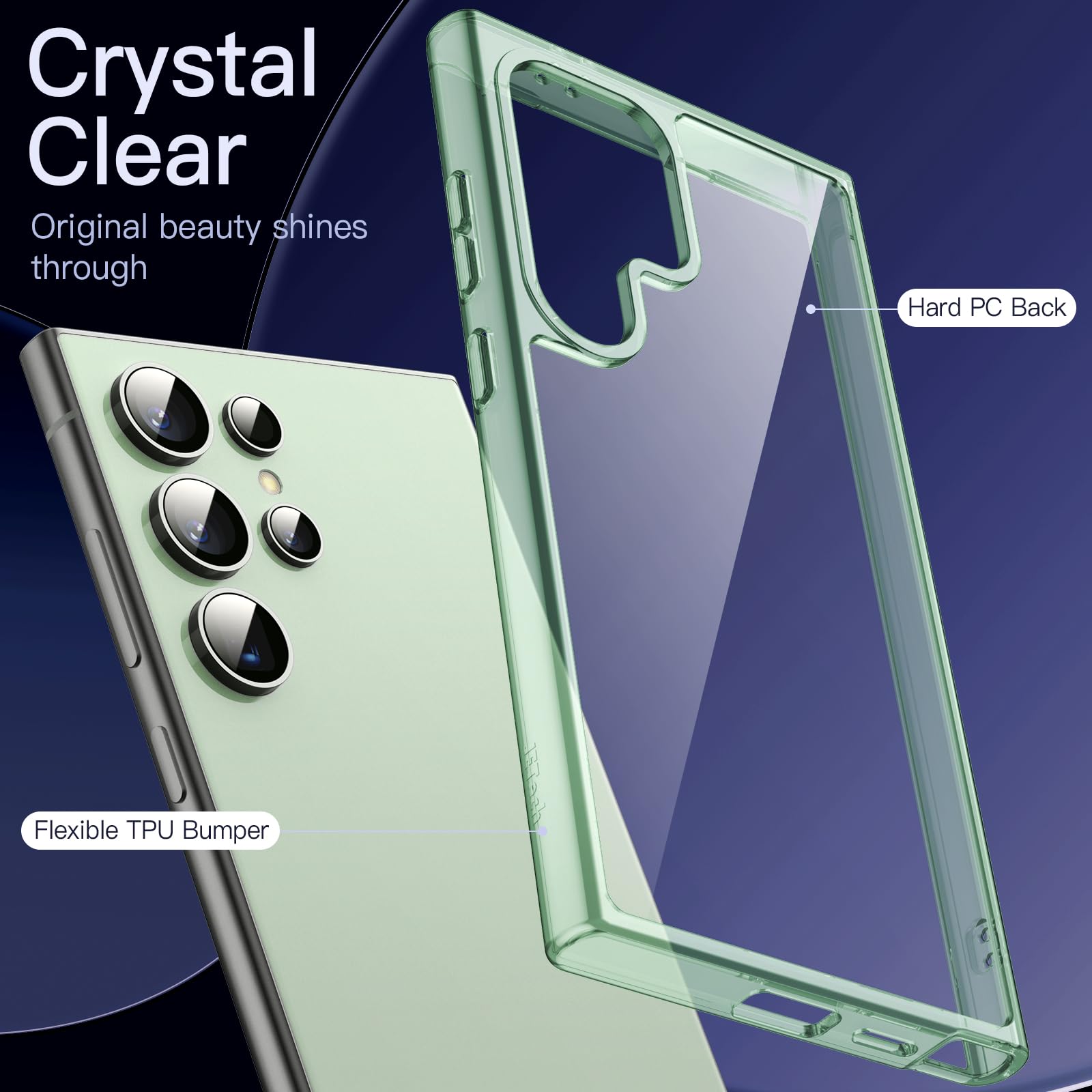 JETech 5-in-1 Protective Case for Samsung Galaxy S24 Ultra 5G - Includes 2 Tempered Glass Screen Protectors & Camera Lens Protector | Shockproof, Non-Yellowing Bumper Cover (Titanium Green) | Perfect for Work, Travel & Outdoor Activities