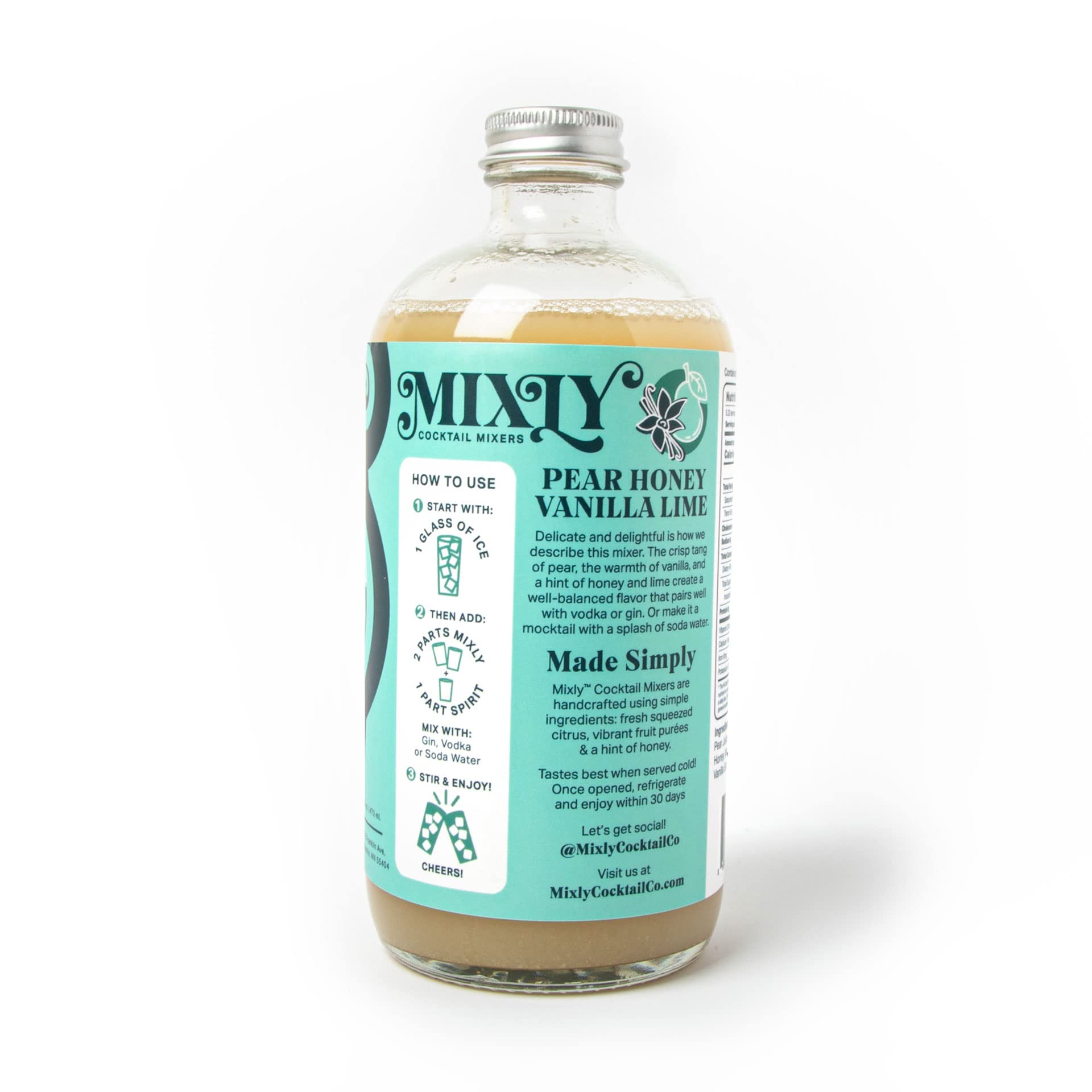 Mixly Pear Honey Vanilla Lime Cocktail Mixer - Fresh Squeezed Juice, Ready to Drink (16 oz) - Perfect for Vodka, Gin & Soda Water - Great for Parties, Bars & Home Mixology