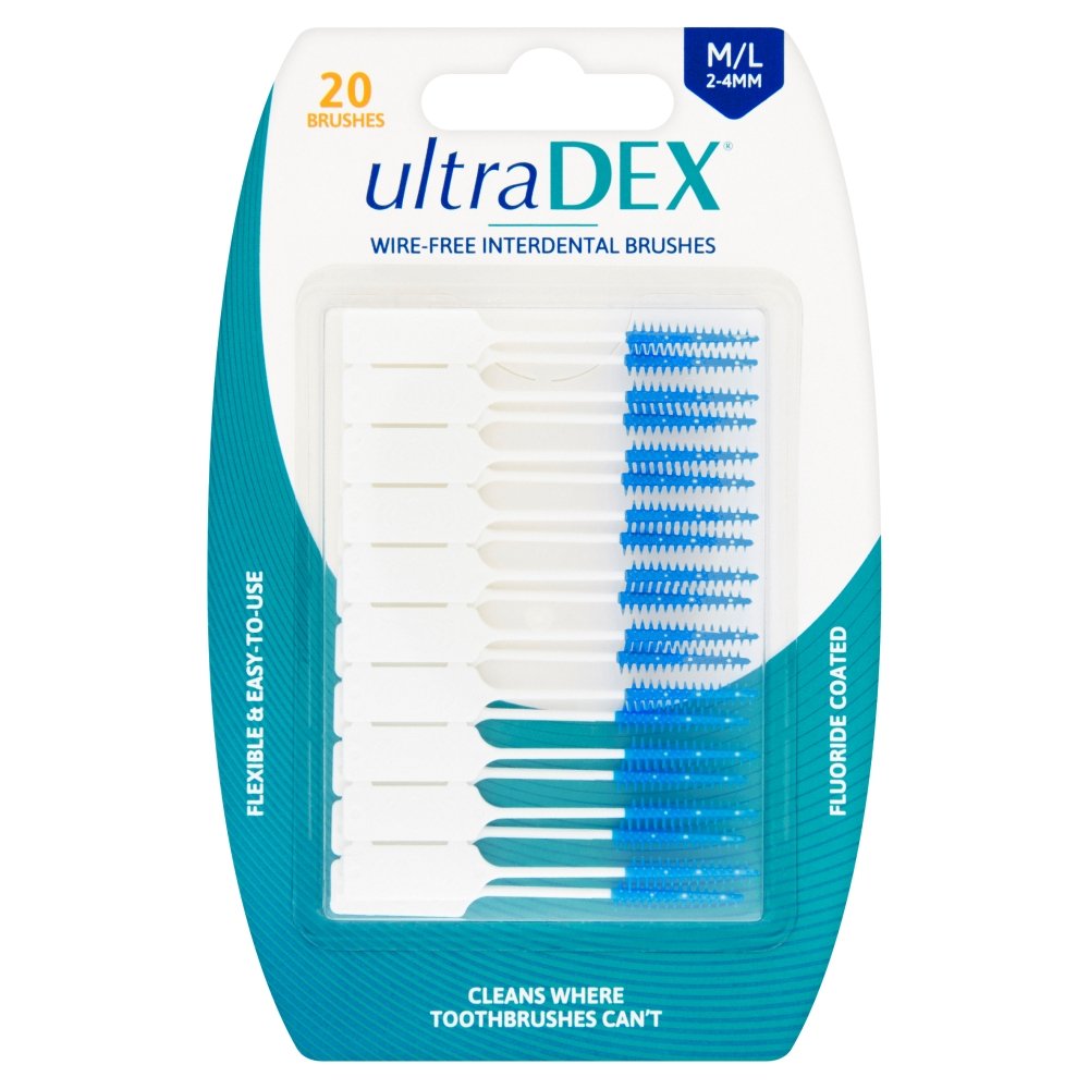 Wire Free Interdental Brush Set - Flexible Floss Aid with Fluoride Coating, 20 Pack (Medium/Large, White) | Perfect for Braces, Bridges & Dental Hygiene Care
