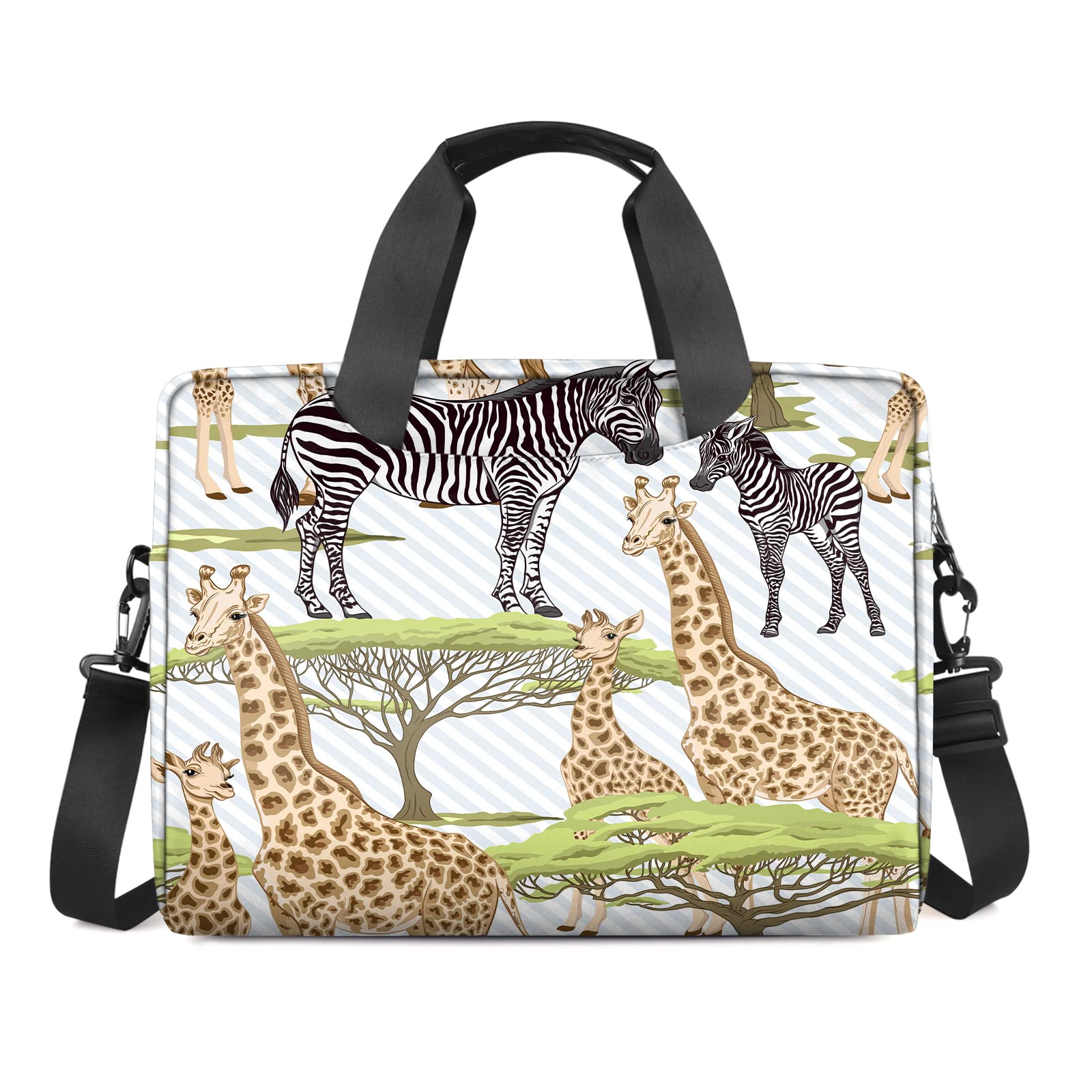 15.6 Inch Cute Giraffe & Zebra Pattern Laptop Case - Waterproof Messenger Bag with Adjustable Shoulder Strap for Men & Women - Perfect for Travel, Work, School & Business Meetings