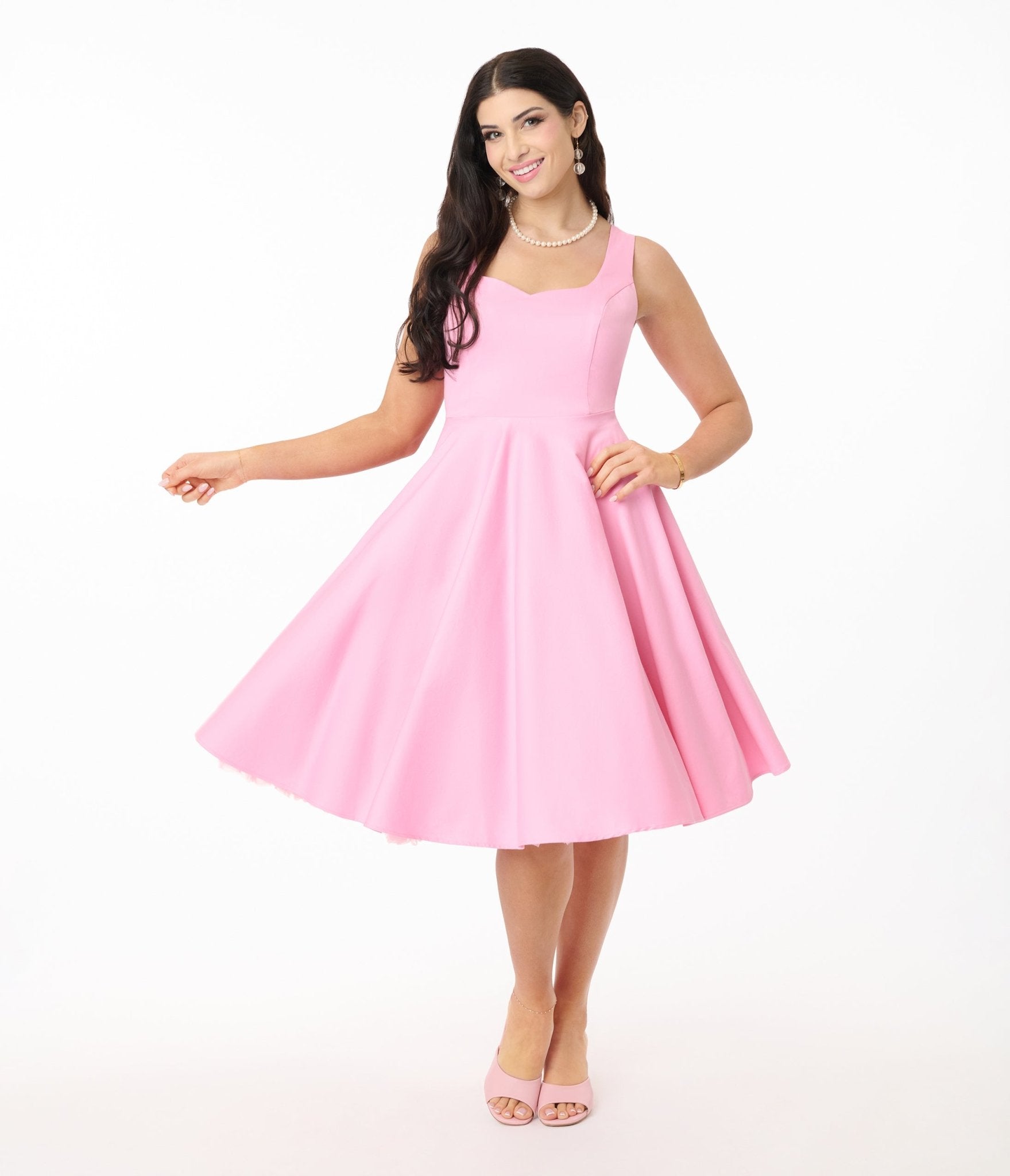 Hell Bunny Pink Heidi Cotton Swing Dress - Vintage-Inspired Floral Dress for Women | Perfect for Tea Parties, Garden Events & Retro Outfits
