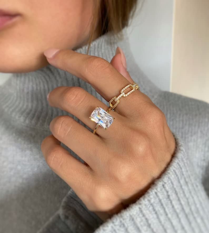 5 Carat Radiant Cut Diamond Solitaire Engagement Ring for Women - 14K Yellow Gold & 925 Sterling Silver Wedding Band - Handmade Promise Ring Set - Perfect Gift for Her, Anniversary, Proposal, or Valentine's Day
