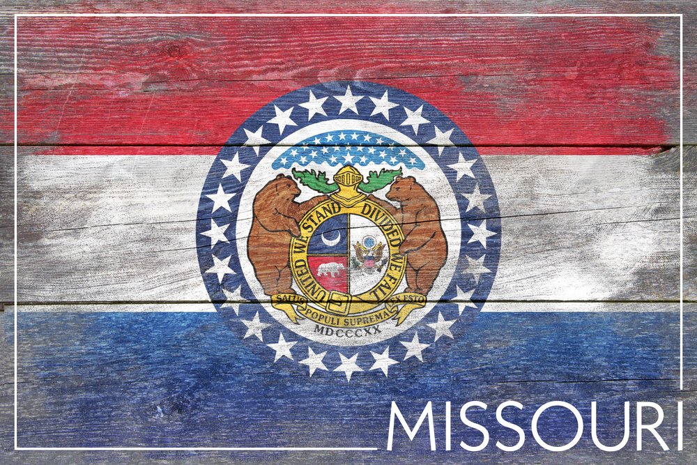 Missouri State Flag Wall Art - 24x36 Rustic Vintage Signed Print, Home & Office Decor Poster for Patriotic Display, Living Room, Bedroom, or Man Cave