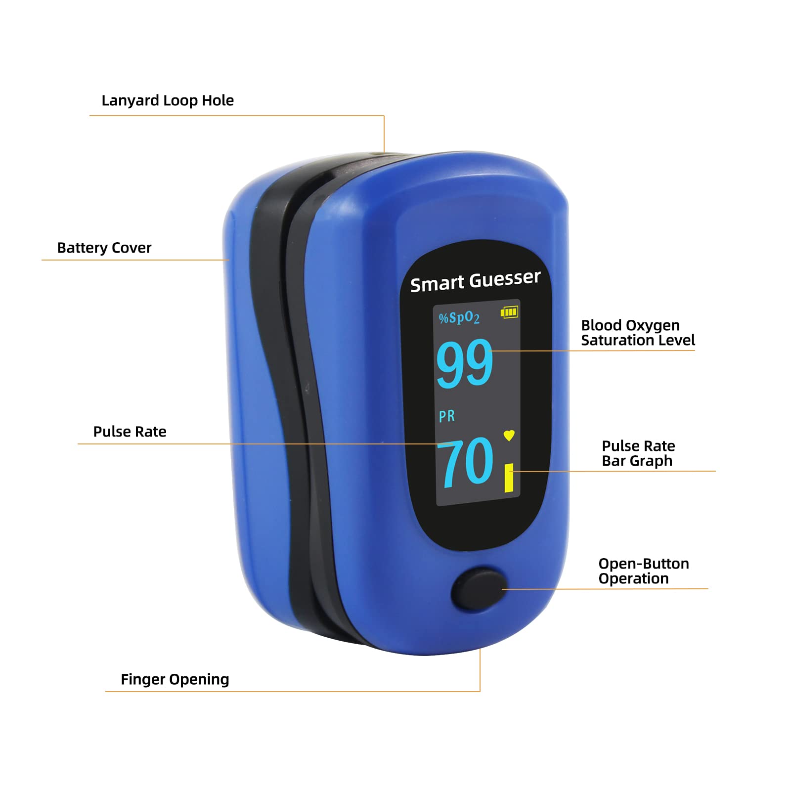 Fingertip Pulse Oximeter - Accurate Blood Oxygen Saturation (SpO2) & Heart Rate Monitor with OLED Display | Includes AAA Batteries, Lanyard & Protective Case (Blue) | Ideal for Home Health Monitoring, Fitness Tracking & Medical Use
