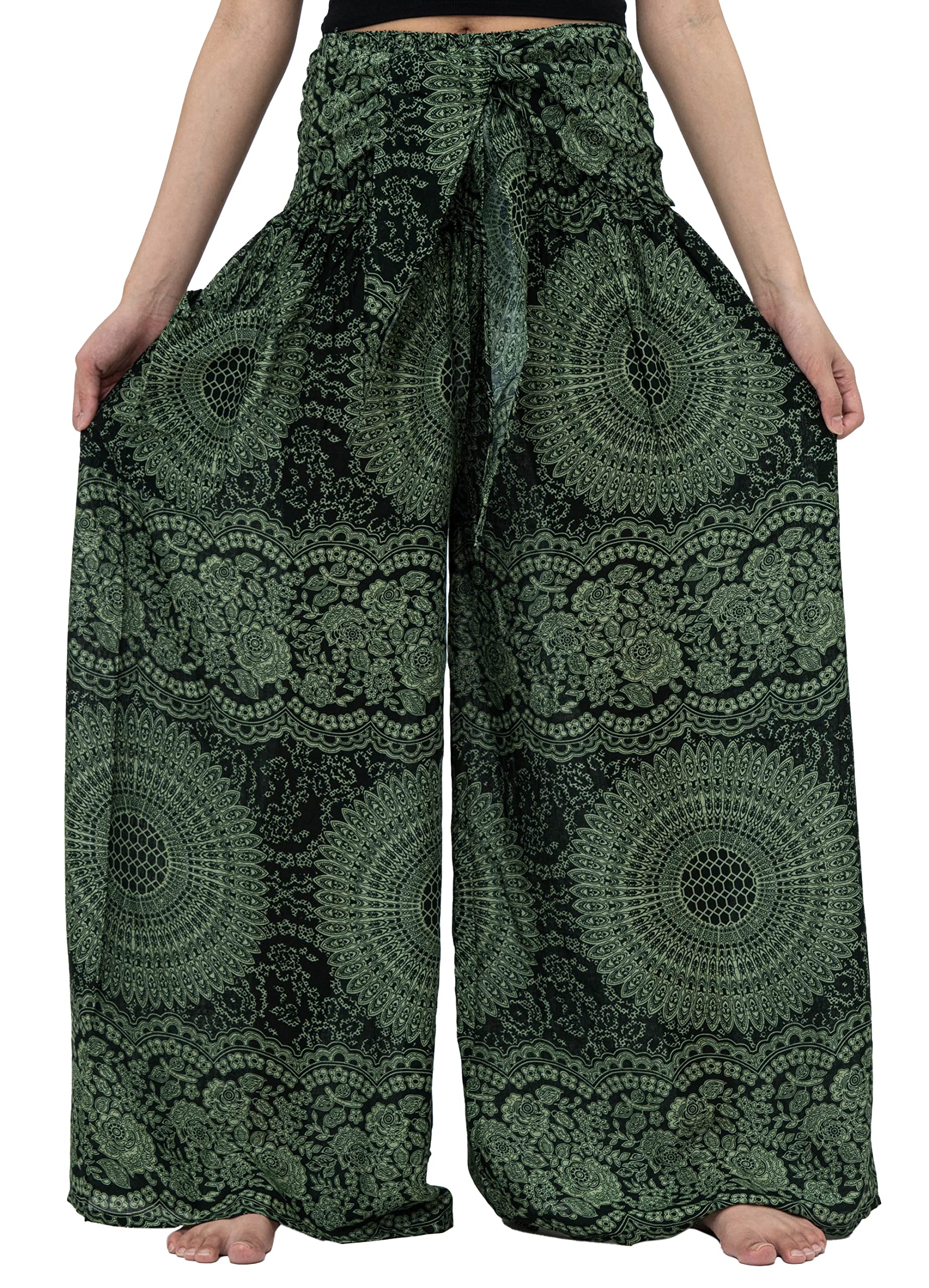 B BANGKOK PANTS Women's Boho Palazzo Pants - Flowy Wide Leg Yoga Pants for Women - Comfortable Stretchy Lounge Pants - Perfect for Yoga, Meditation, and Casual Wear