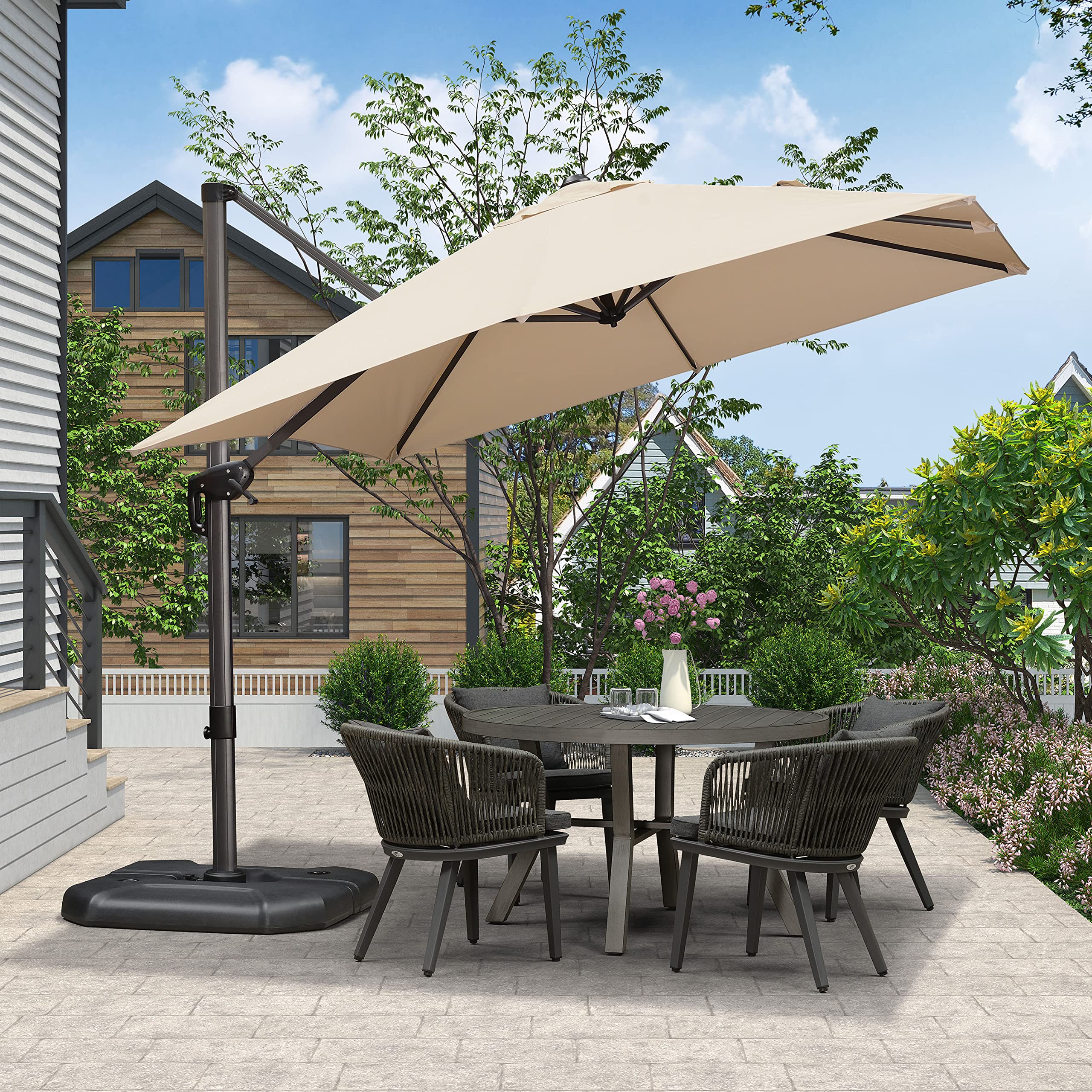 PURPLE LEAF 9ft Outdoor Cantilever Patio Umbrella - 360° Rotating Aluminum Offset Square Sun Shade for Garden, Deck, Pool - Beige | Perfect for Backyard, Beach & Outdoor Dining