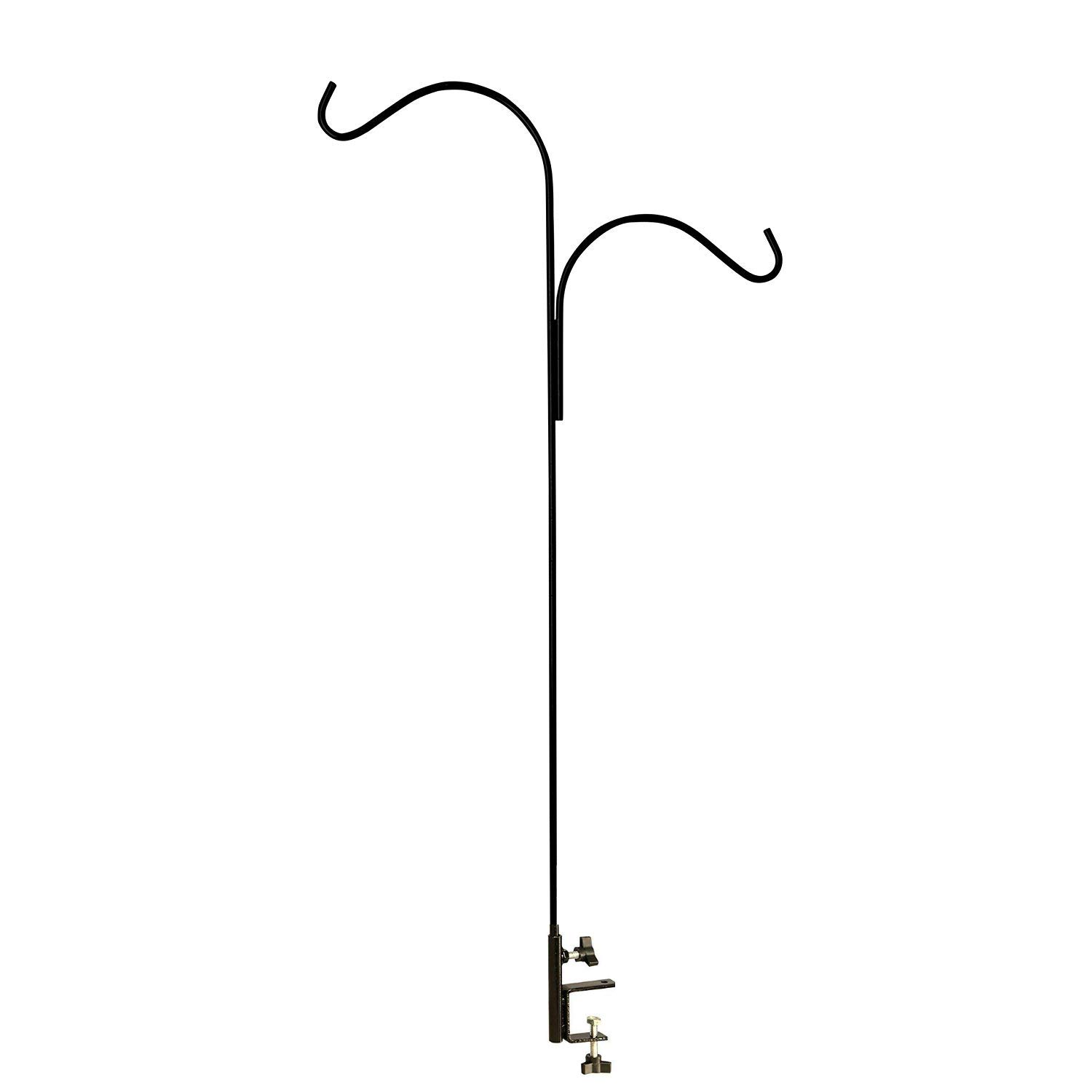 Ashman Double Span Black Deck Hook (1 Pack) - 46-Inch Heavy Duty Hanging Hook for Bird Feeders, Plant Hangers, Wind Chimes, Lanterns & Outdoor Decor - Perfect for Patio, Garden, Porch & Backyard Decoration