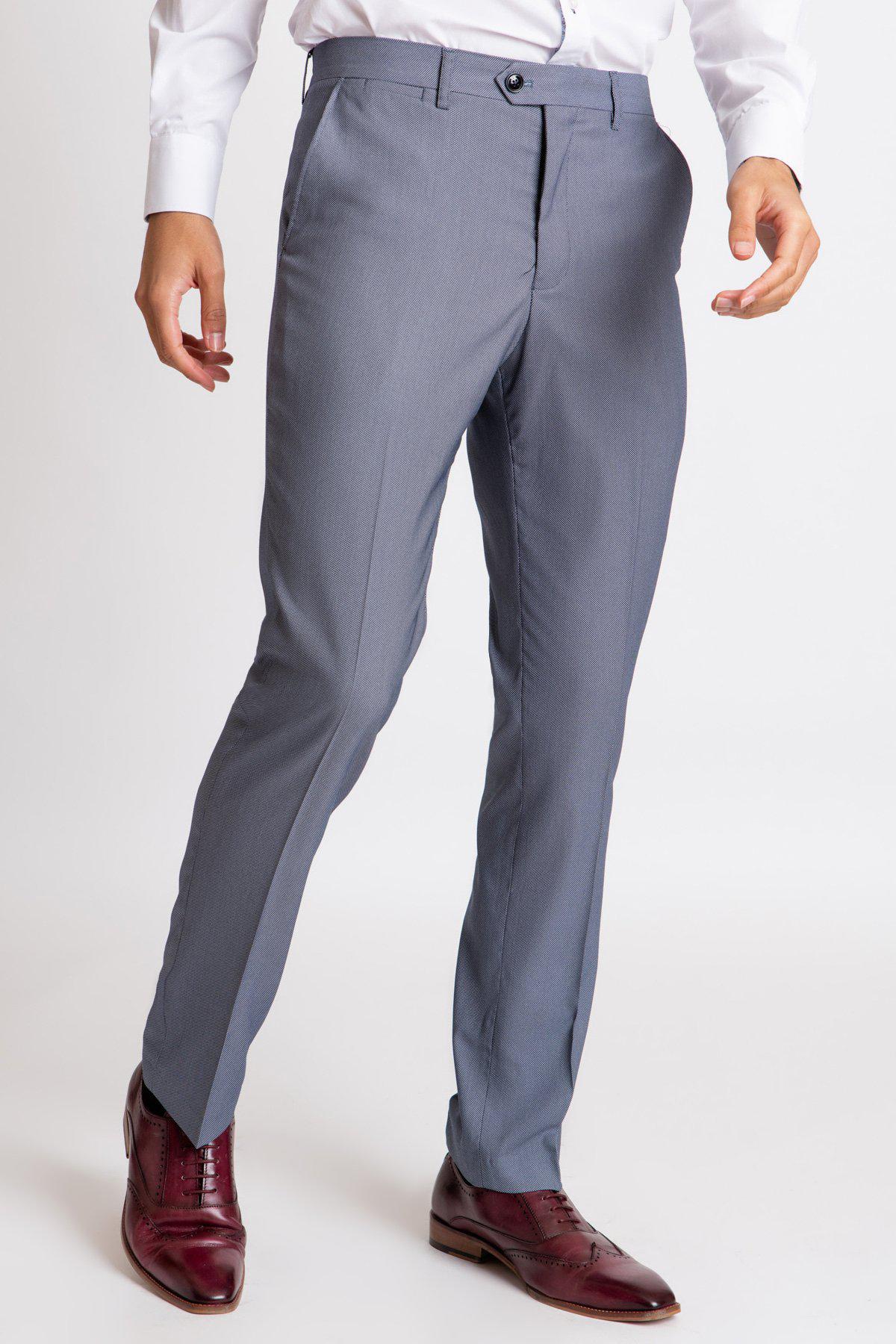 DANNY Blue Grey Tailored Trousers for Men - Slim Fit Dress Pants for Office, Business & Formal Occasions