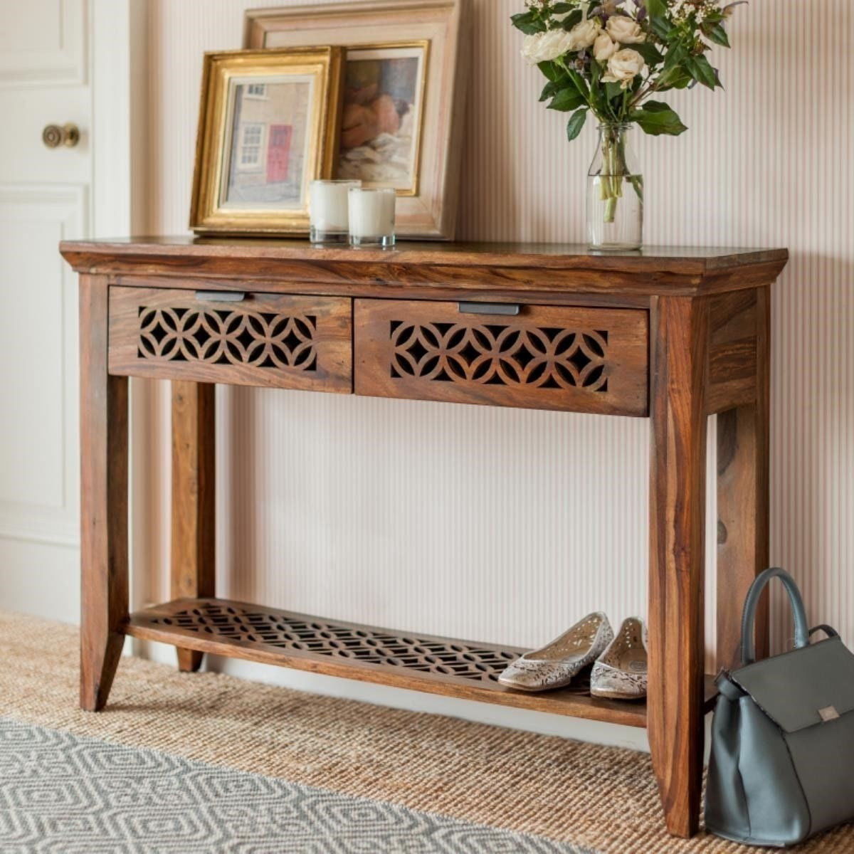 Hand Carved Sheesham Wood Hall Side Table - 43