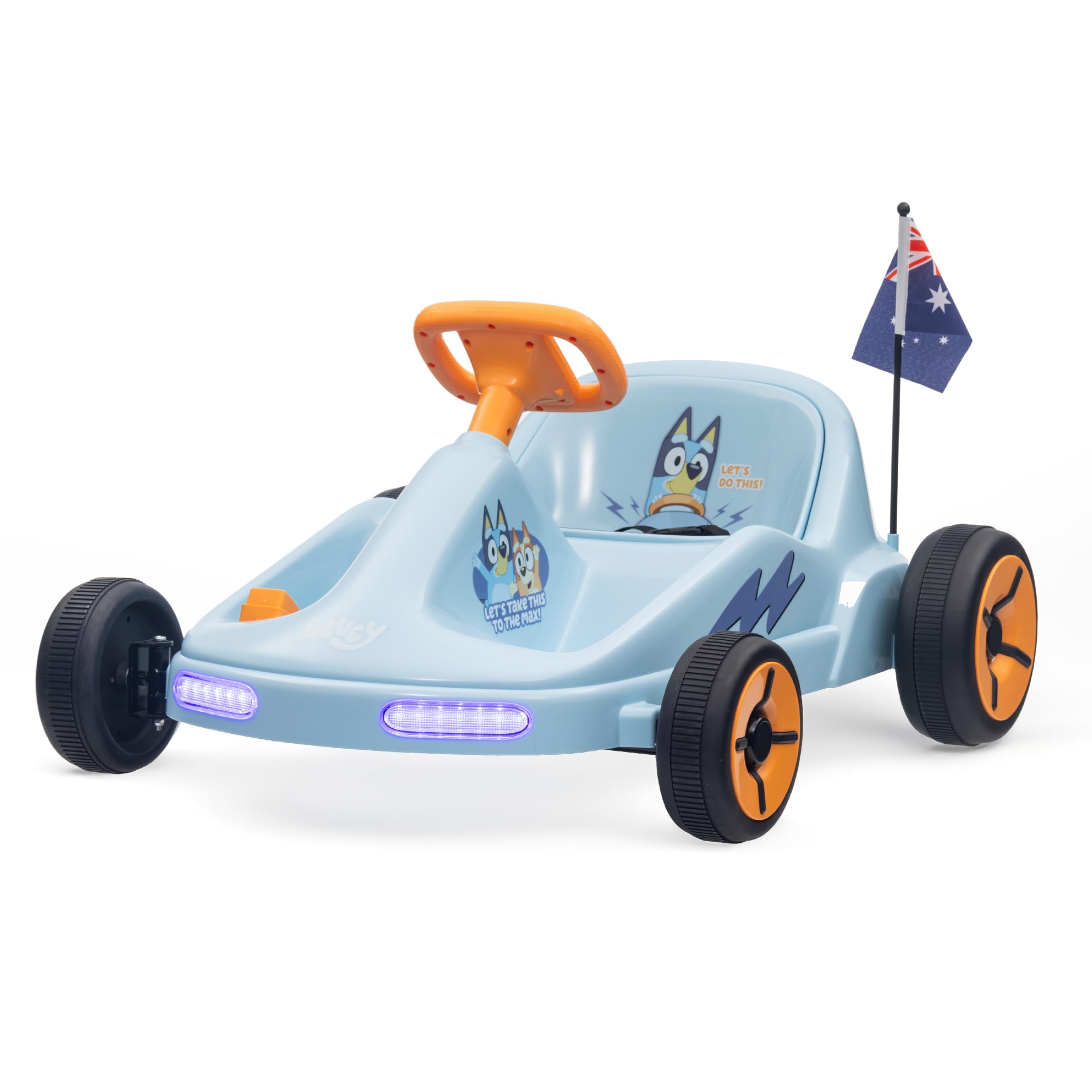 Bluey 12V Electric Go Kart for Kids - Ride-On Toy with LED Lights & Safety Seat Belt | Ages 3-6 Years | Durable PVC & Iron Frame | Rechargeable Battery | Indoor & Outdoor Play | Perfect for Birthday Gifts & Backyard Adventures