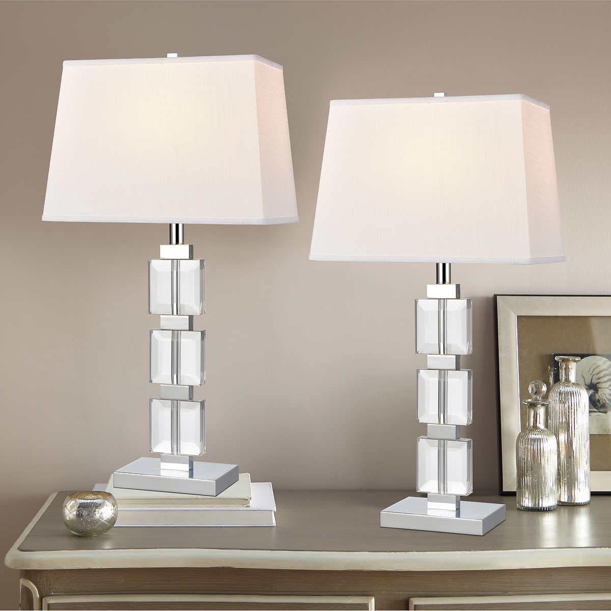 Silver Beveled Square Crystal Table Lamp - 2 Pack for Paris Decor