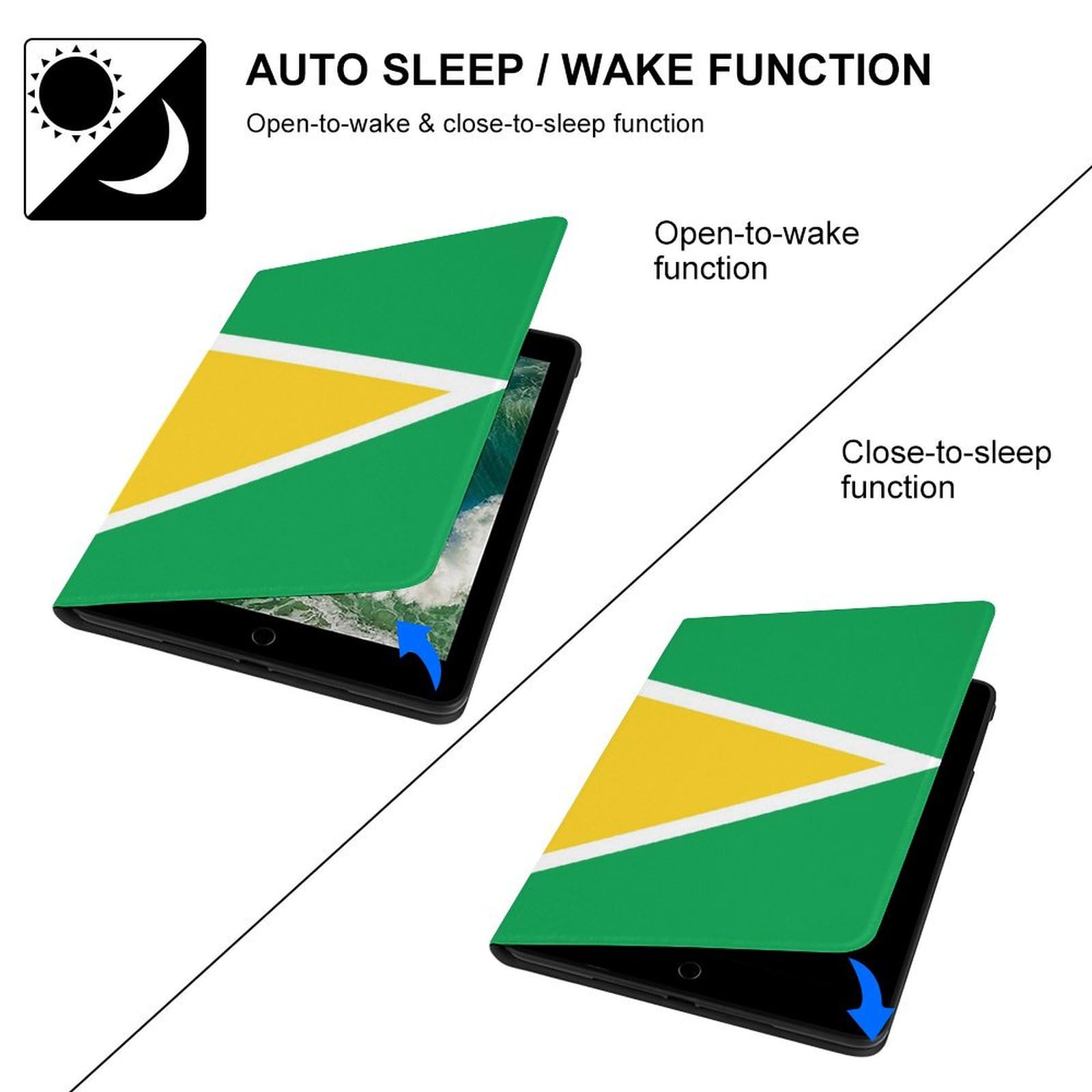 Guyana Flag iPad Case Slim Shockproof Waterproof Protective Cover with Stand - Compatible with iPad 2017/2018/Air 1/Air 2 (9.7 Inch) - Perfect for Travel, Work & School
