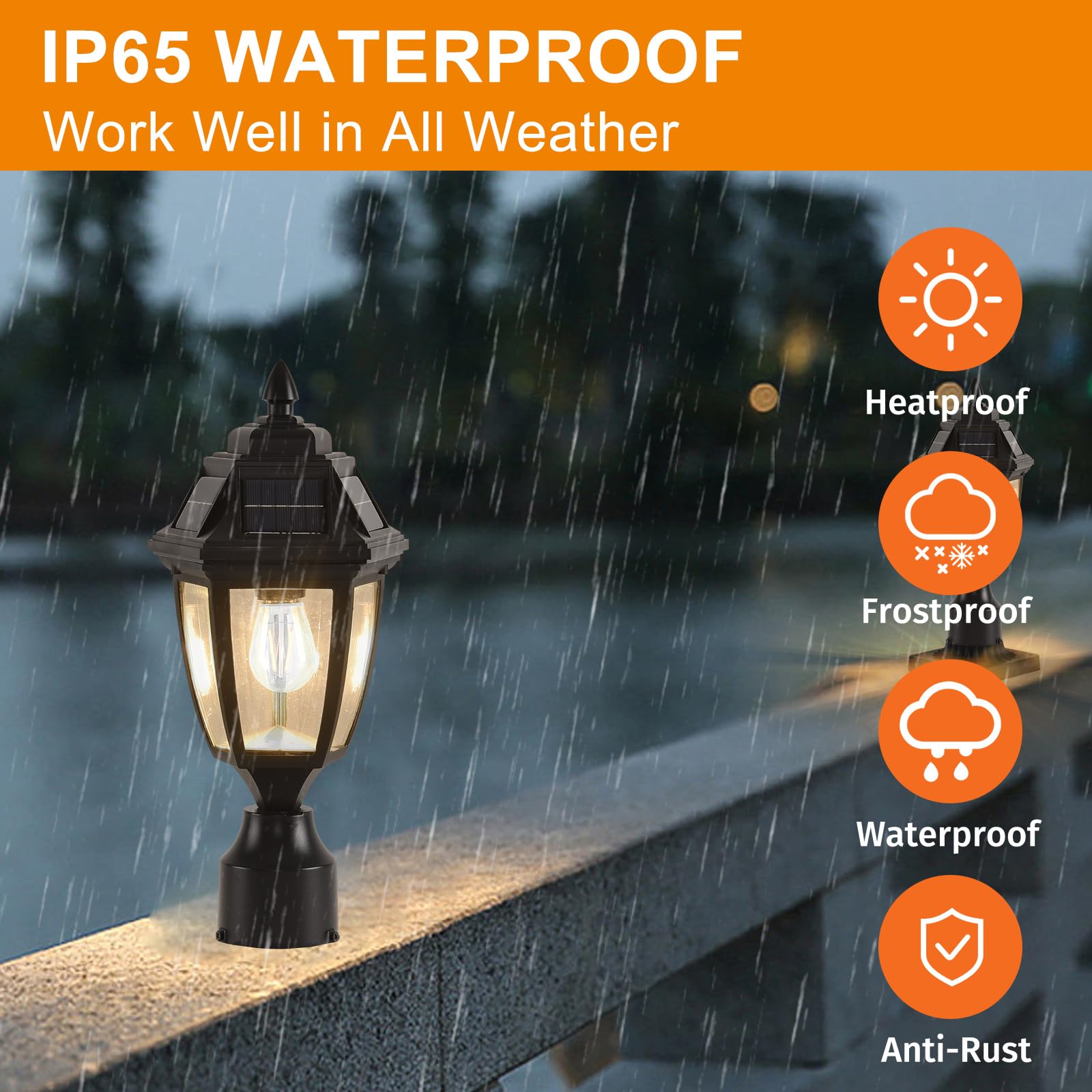 Solar Post Lights 2 Pack - Waterproof Motion Sensor Outdoor Lighting with No Pier Mount Base | Solar Powered Pole Lanterns for Patio, Yard, Garden & Pathway Illumination