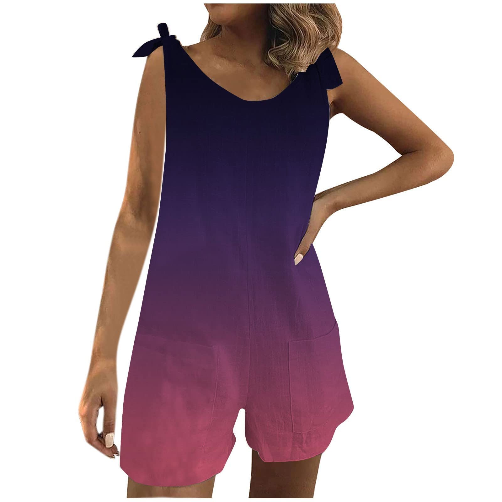 Women's Loose Fit Bandage Jumpsuit - Sleeveless Strappy Casual One Piece Romper with Graphic Print | Perfect for Summer Outings, Beach Vacations & Night Out Parties