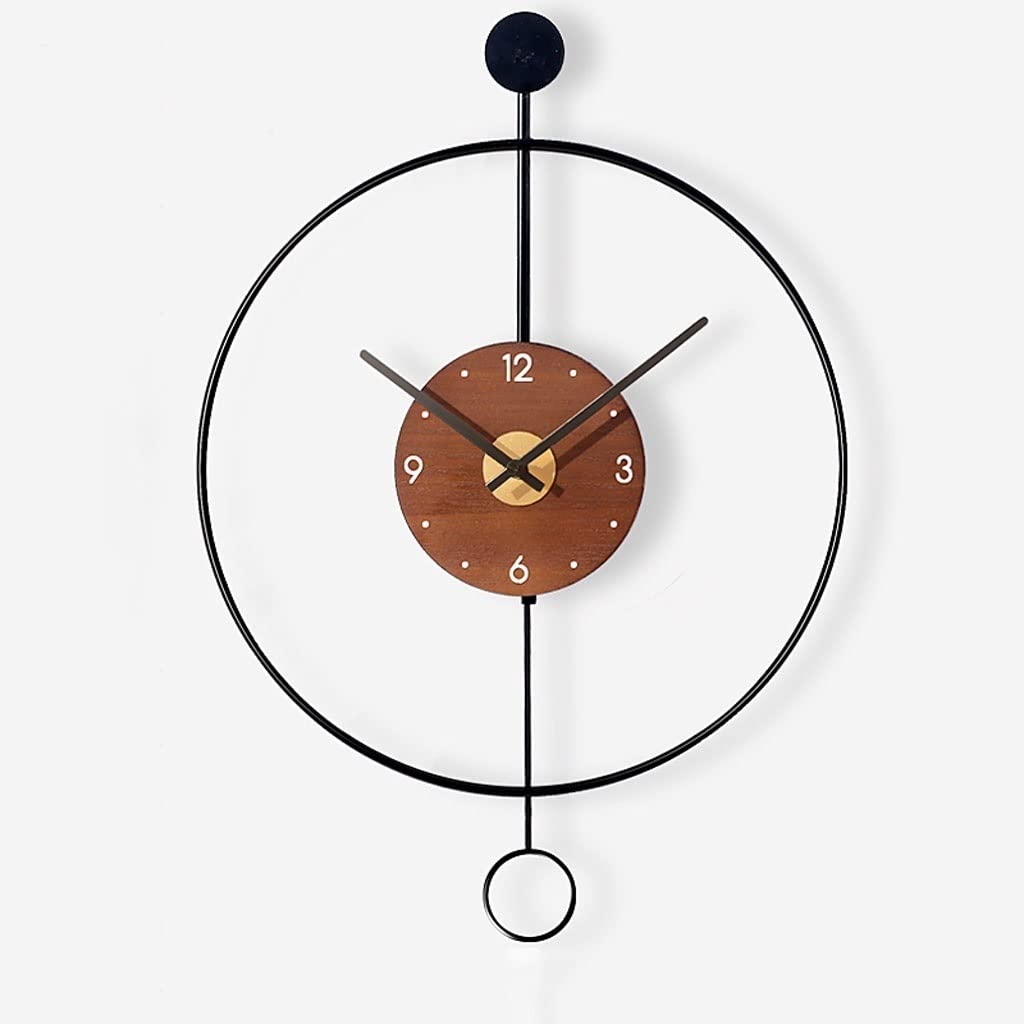 Nordic Minimalist Wall Clock with Pendulum - Silent Hanging Decorative Clock for Living Room, Bedroom, Office - Frameless Hollow Design in Gold & Black (Small Size)