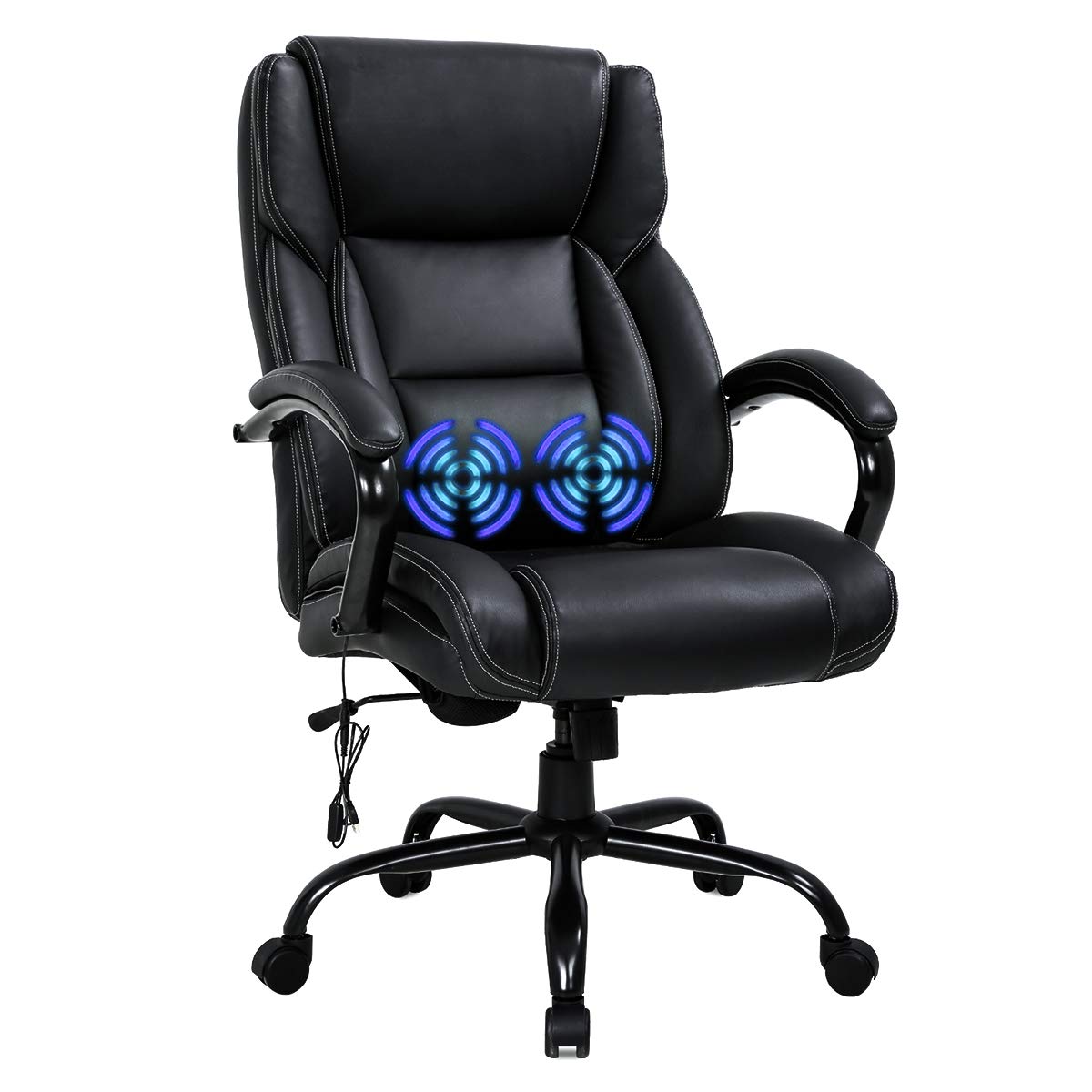 Heavy Duty Big & Tall Executive Office Chair - 500LBS Weight Capacity, Adjustable Height, Swivel Rolling Task Chair with Ergonomic Lumbar Support & PU Leather Armrests - Perfect for Home Office, Gaming, and Professional Workspaces