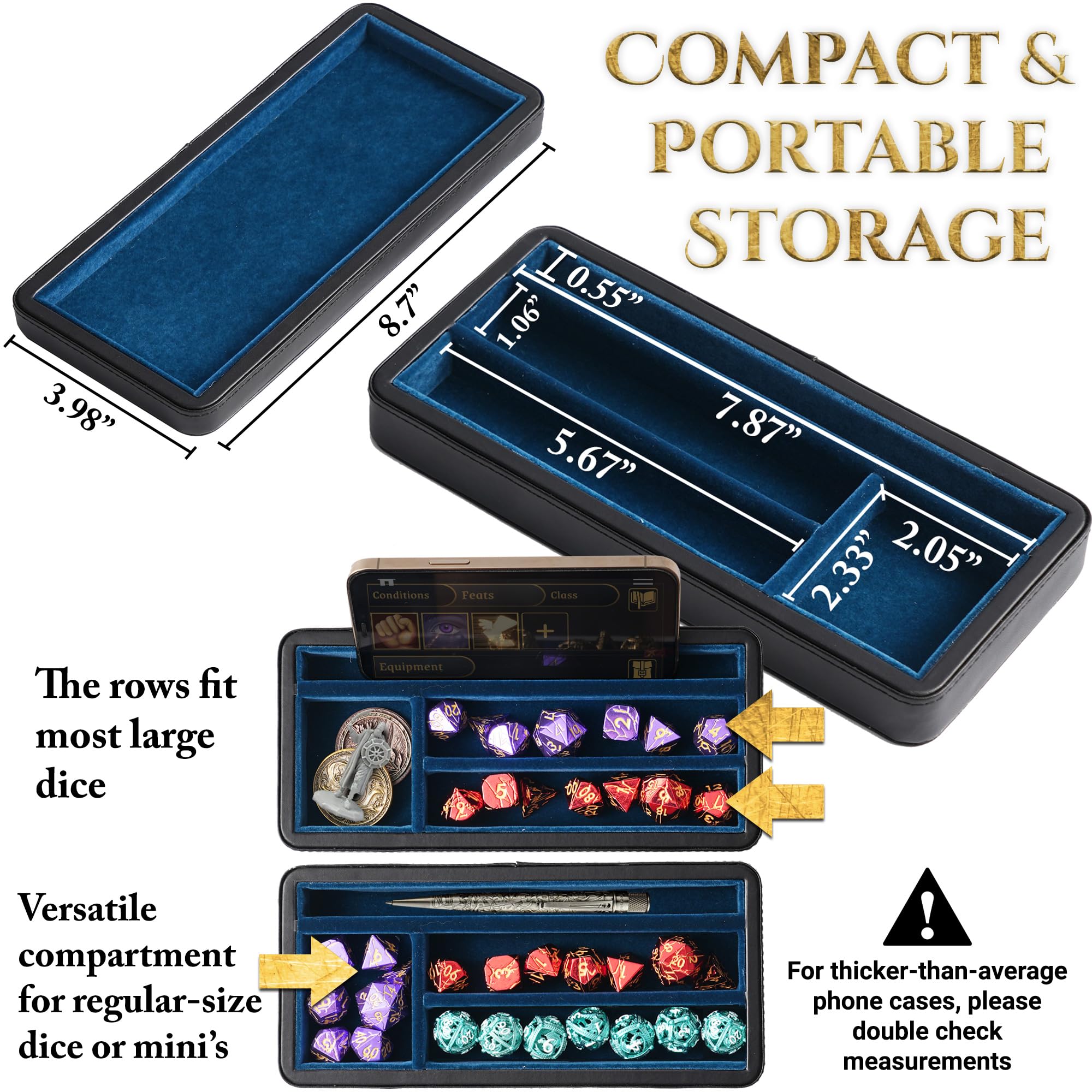 Premium Sanctum Dice Box for DND - Magnetic Lid Felt-Lined Storage Case with Dice Tray, Phone/Pen Slot - Perfect for D&D, RPG Games & Tabletop Miniatures - Organize Your Gaming Accessories in Style
