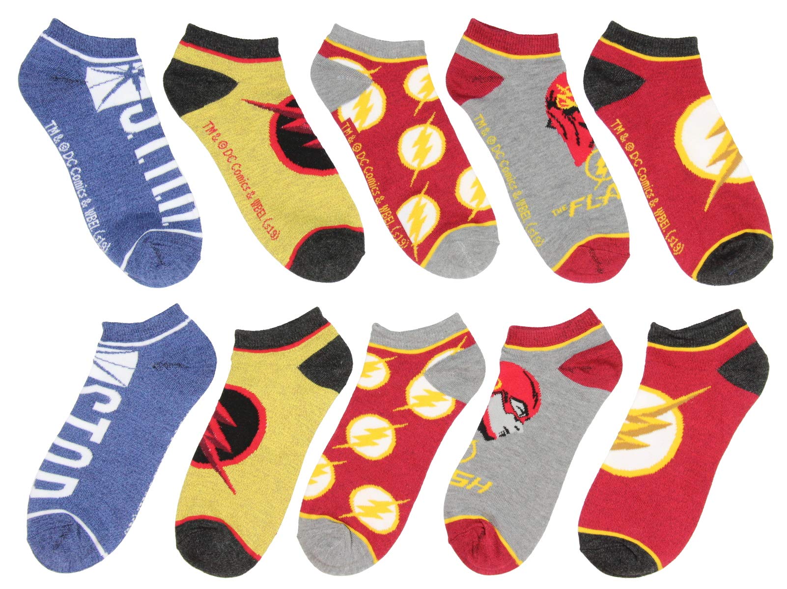 DC Comics The Flash Superhero Socks for Adults - 5 Pack Mix & Match No Show Ankle Socks with Character Designs - Perfect for Cosplay, Gifts, and Everyday Superhero Style