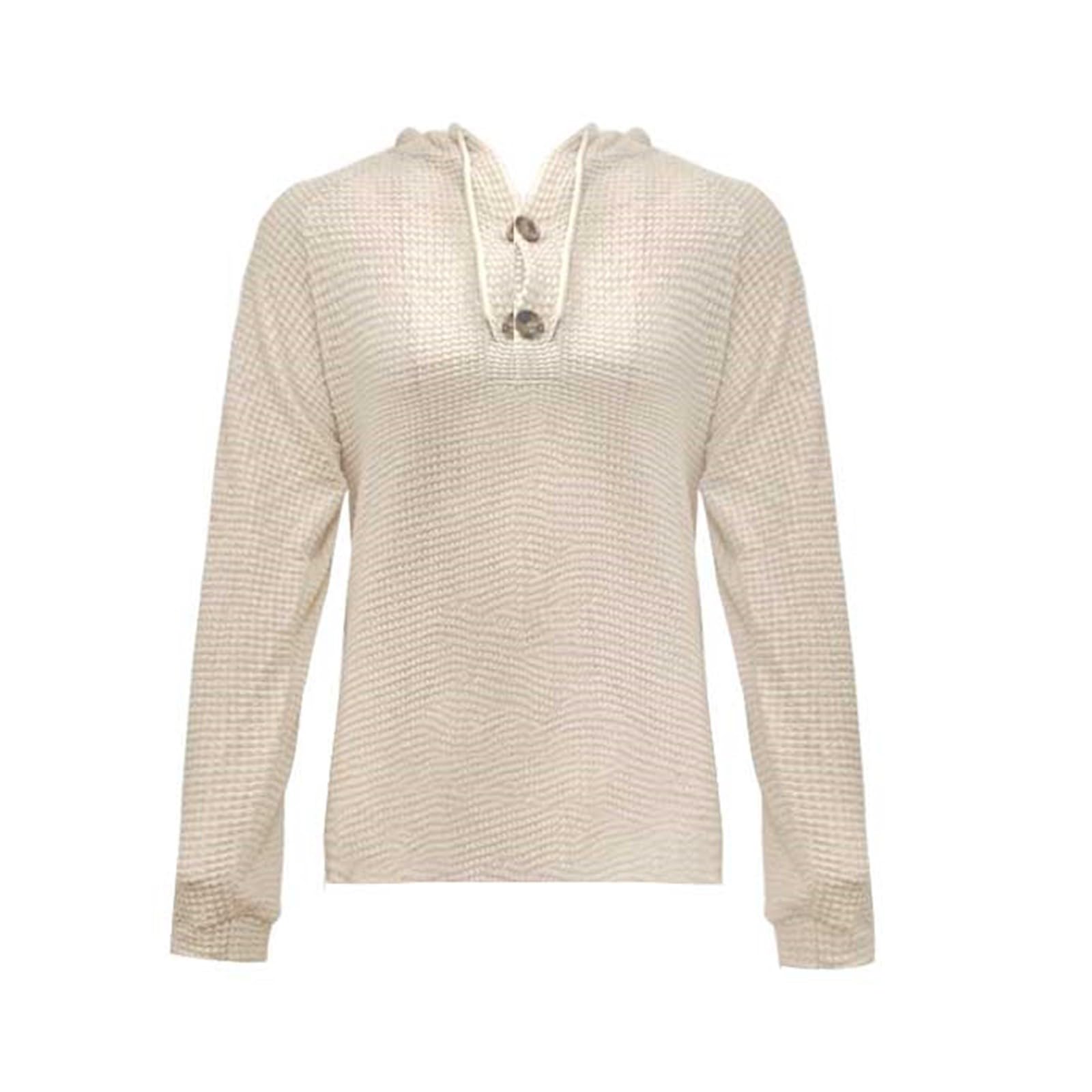 Women's Waffle Knit Hoodie - Button V-Neck Raglan Long Sleeve Pullover Sweatshirt | Fall Casual Comfortable Hooded Top for Lounge, Travel & Outdoor Activities