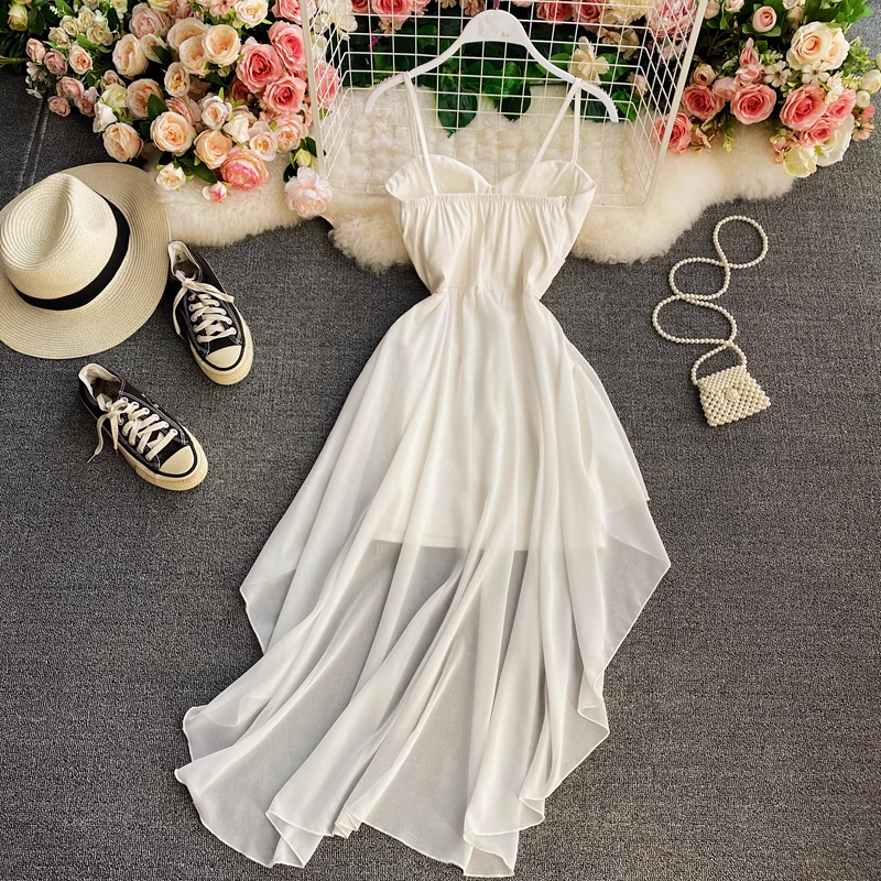 Elegant High Waist Thin Strap Swing Dress - Fairy Chic Long Summer Dress for Women | Perfect for Beach Vacation, Date Night & Special Occasions