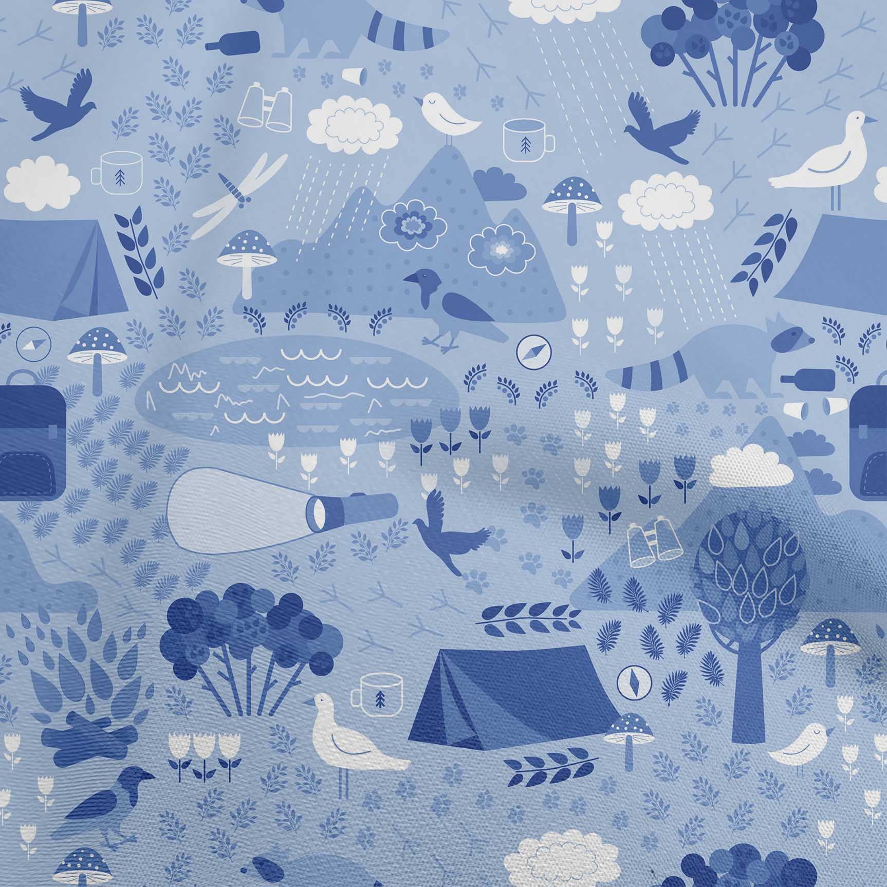 Premium 100% Cotton Jersey Fabric for Kids Clothing - Medium Blue Printed DIY Sewing Material (58