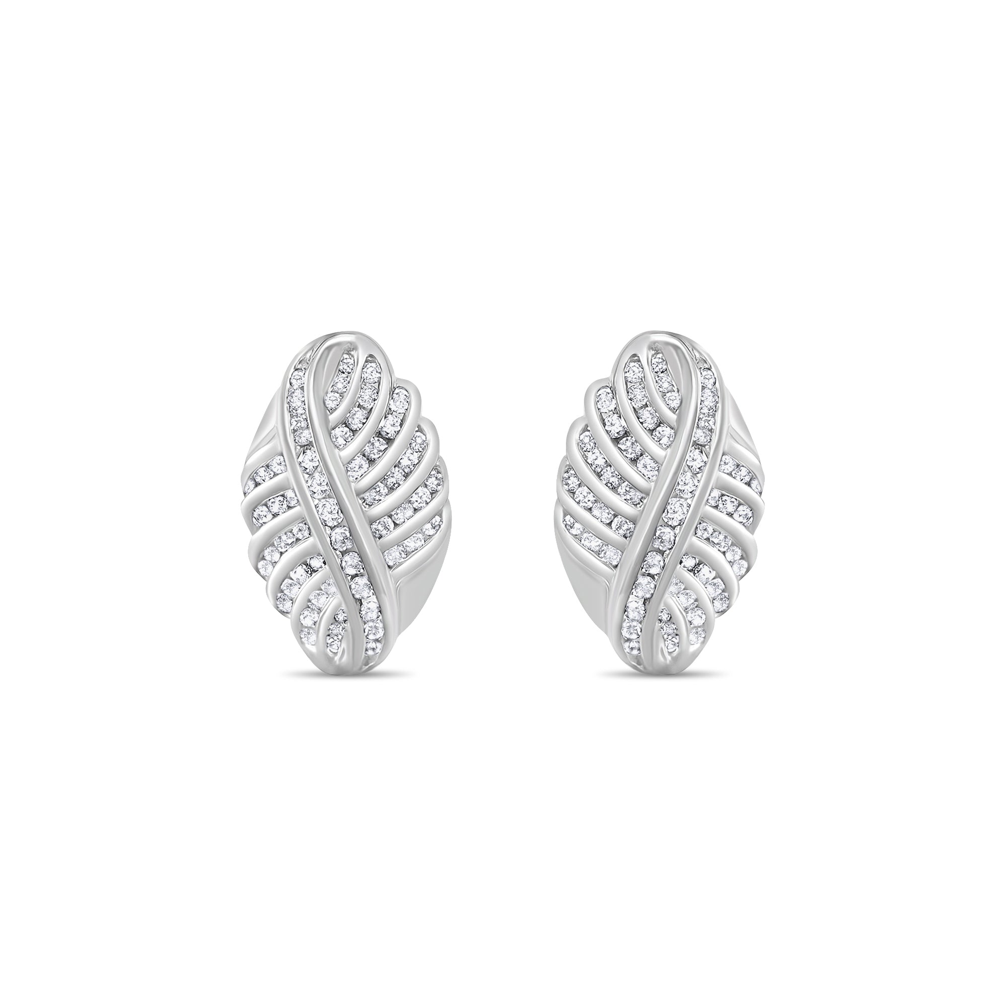 14K White Gold Diamond Cluster Leaf Design Earrings - 2.07cttw for Women, Bridal Jewelry, Wedding Gift, Anniversary Present, Party Accessories