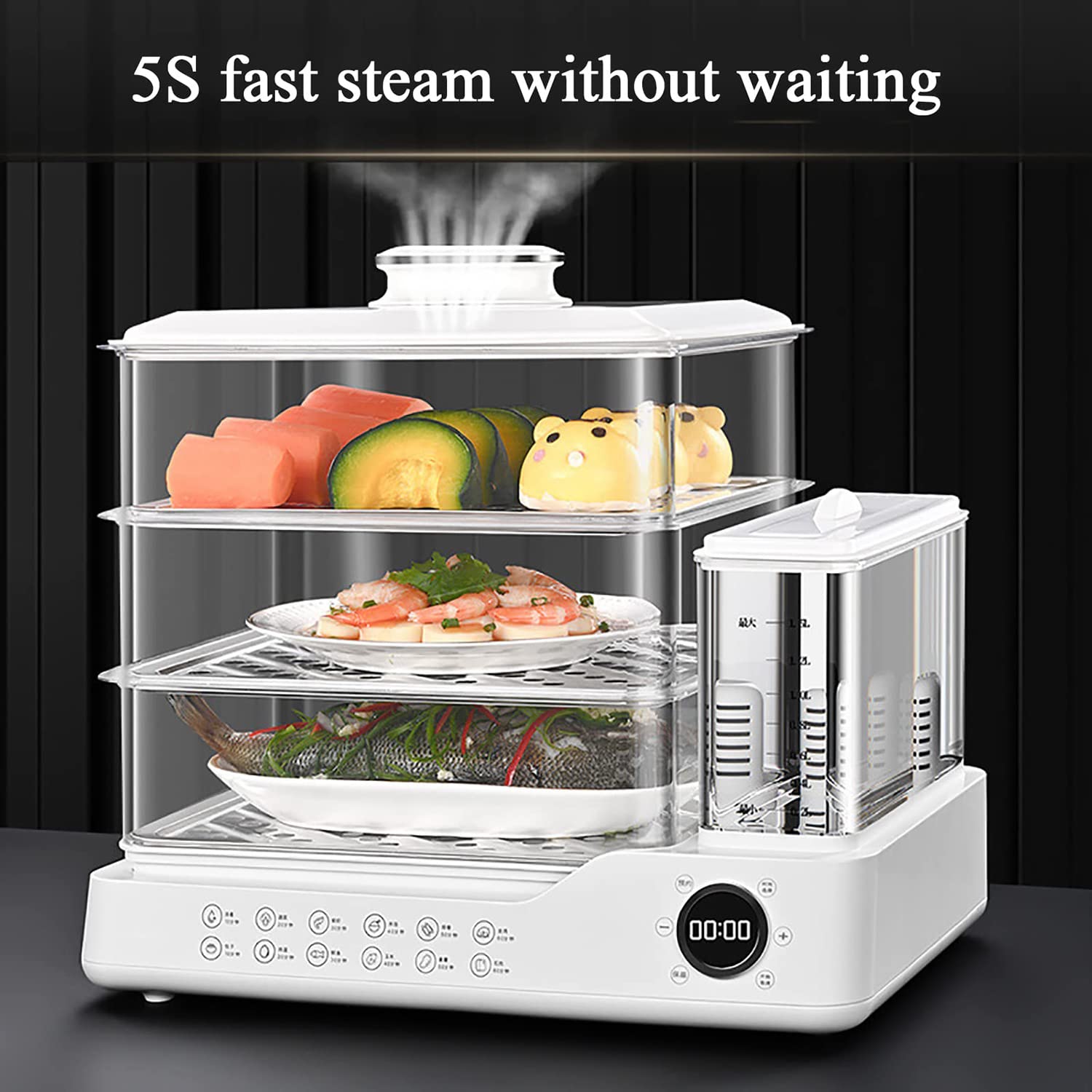 3 Tier Electric Steamer with Touch Screen Display - 800W 24L Capacity Food Steamer with 1.5L Removable Water Tank & 12-Hour Timer - 3 Removable Layers for Healthy Cooking - Perfect for Kitchens, Restaurants, and Meal Prep