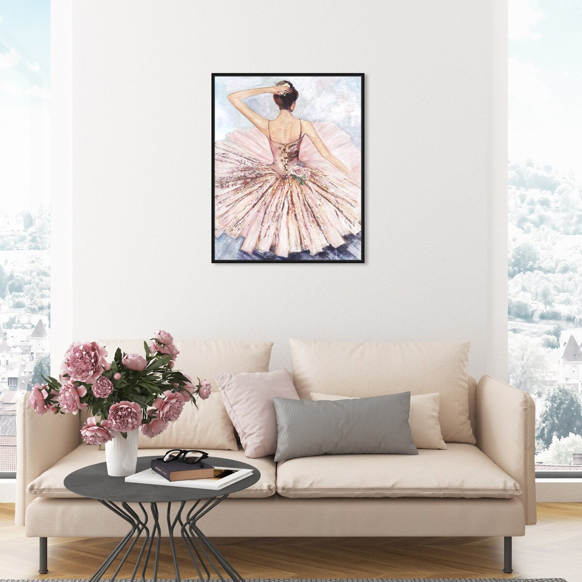 Ballet Dancer Tutu Glam Pink Framed Canvas Wall Art Print - Elegant Roses Inspired by Ballet - Perfect for Living Room, Bedroom & Dance Studio Decor