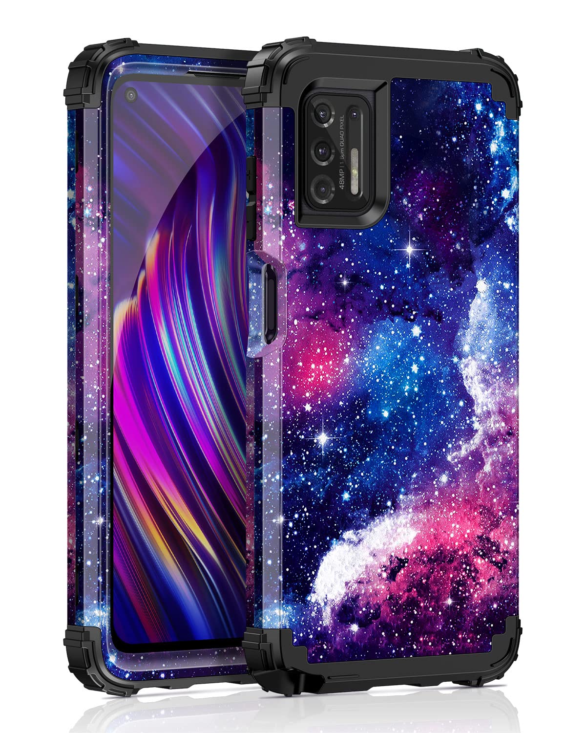 Miqala Shockproof Case for Moto G Stylus 2021 - Heavy Duty 3-Layer Protection with Hard Plastic Bumper & Soft Silicone Cover, Glow in The Dark Design (Red Sky) - Perfect for Outdoor Adventures, Work & Daily Protection